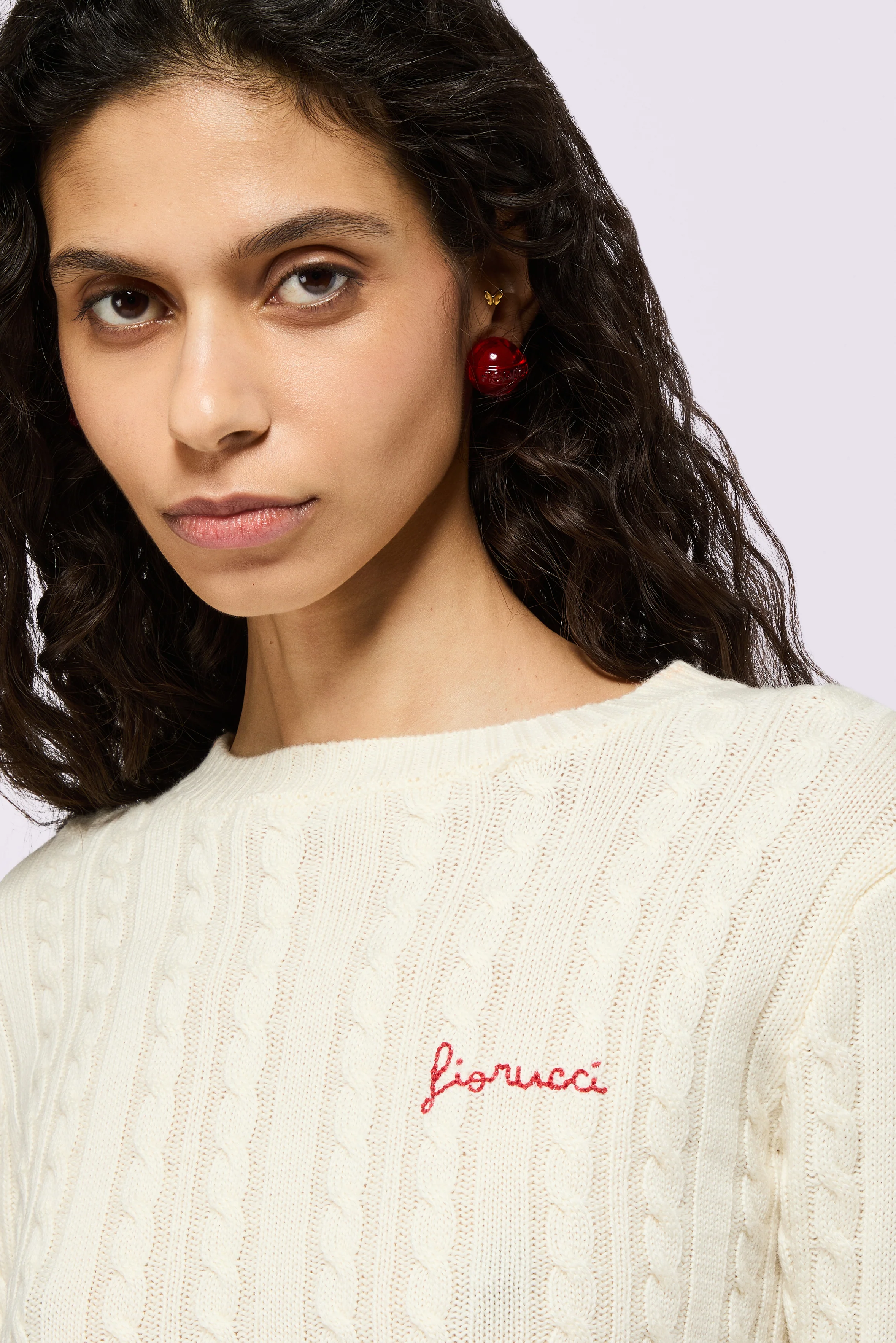 Cableknit Logo Crop Jumper Cream - Image 4