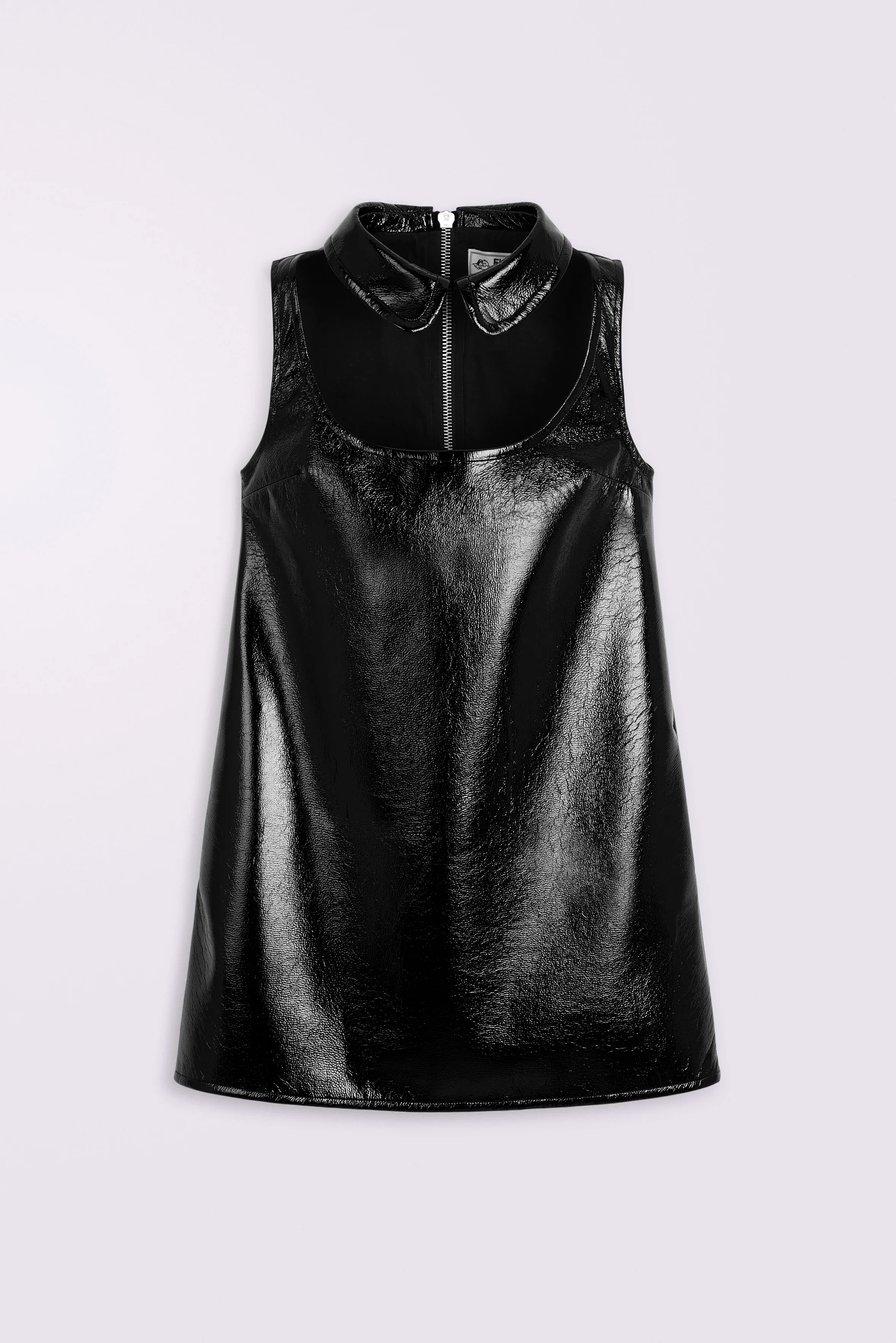 Collar Cutout Vinyl Mini Dress Black