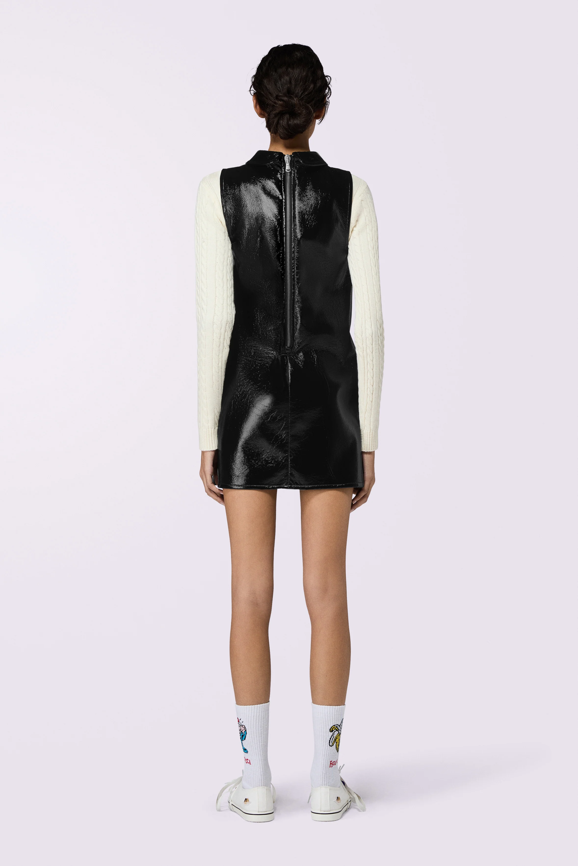 Collar Cutout Vinyl Mini Dress Black - Image 3