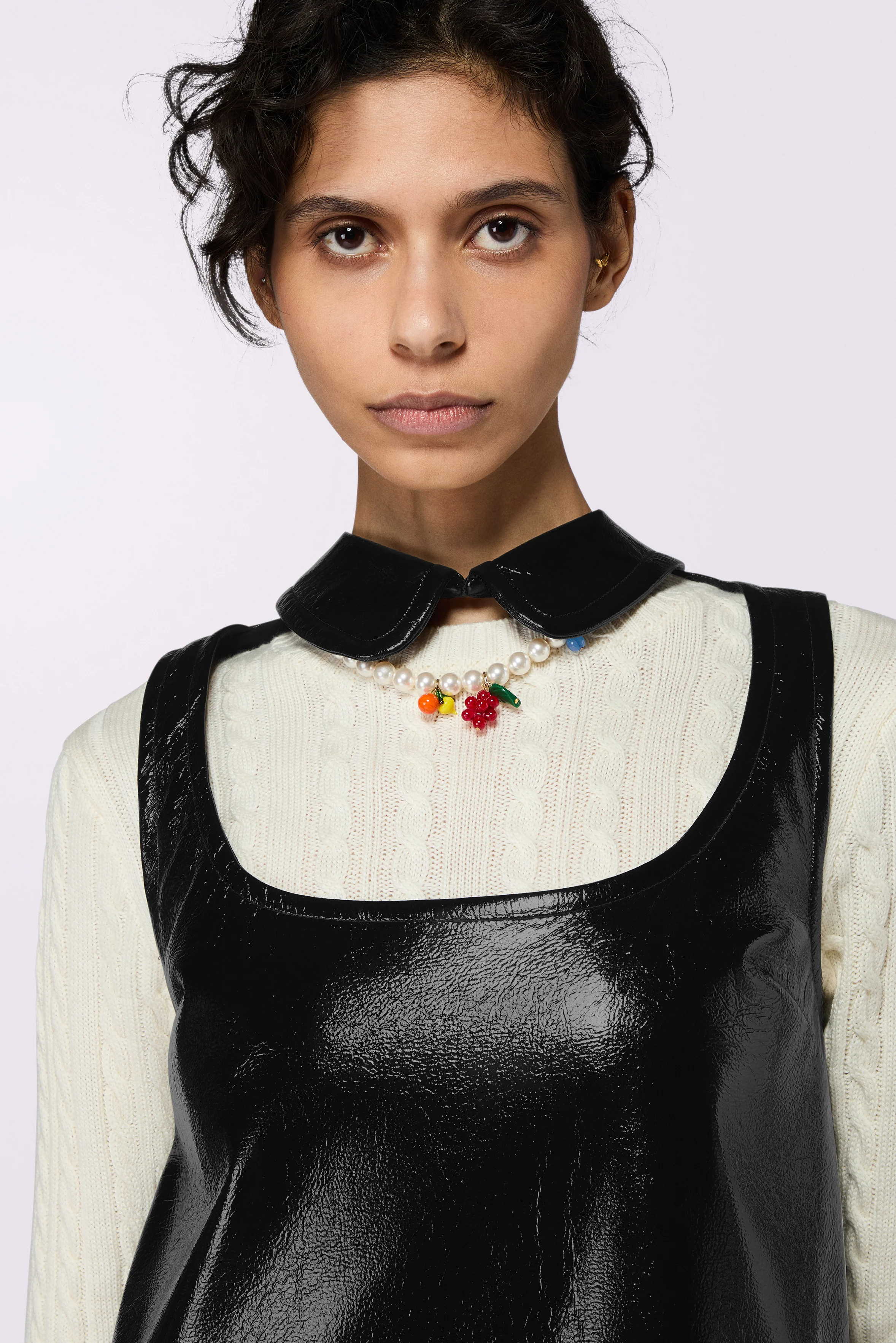 Collar Cutout Vinyl Mini Dress Black - Image 4
