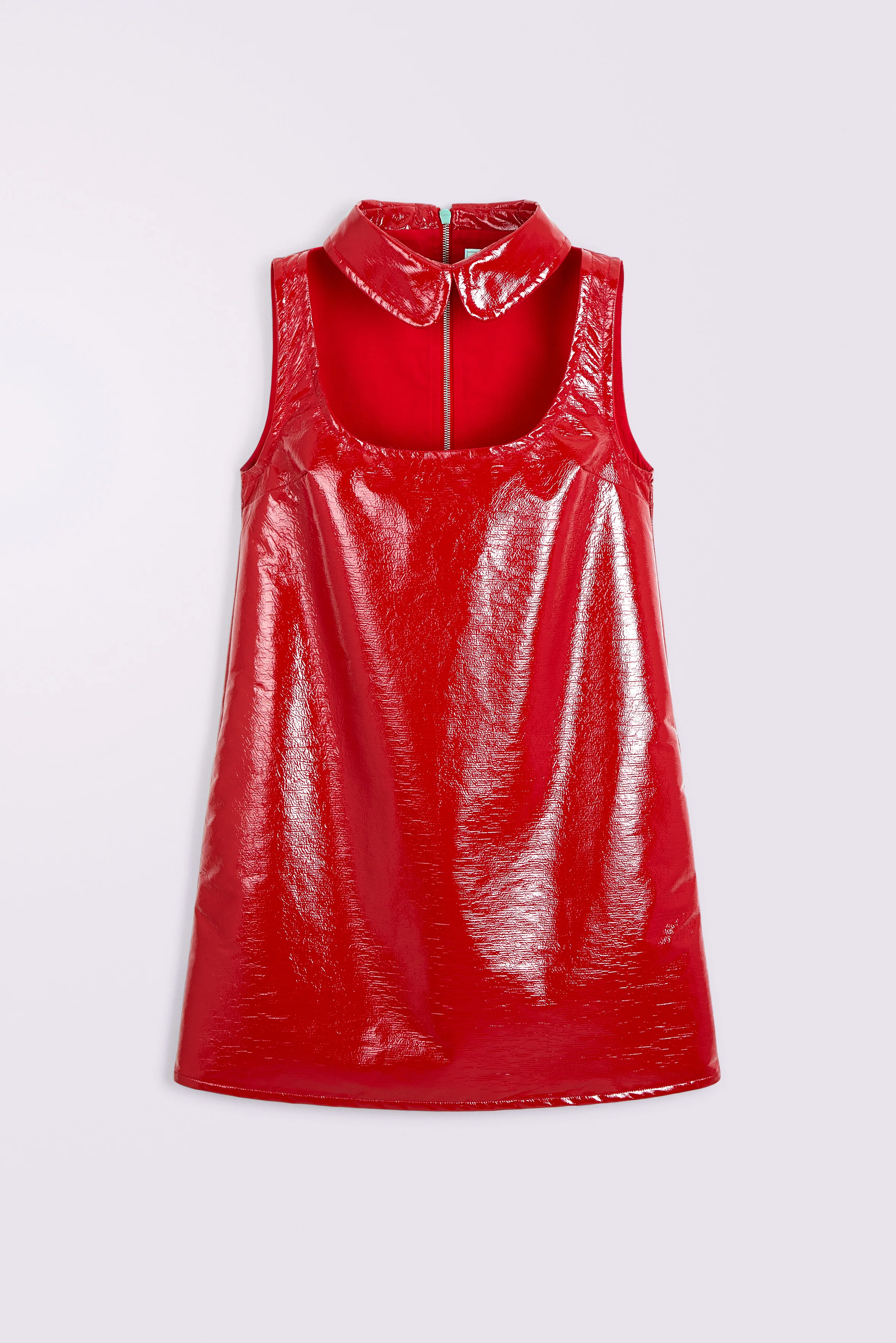 Collar Cutout Vinyl Mini Dress Red