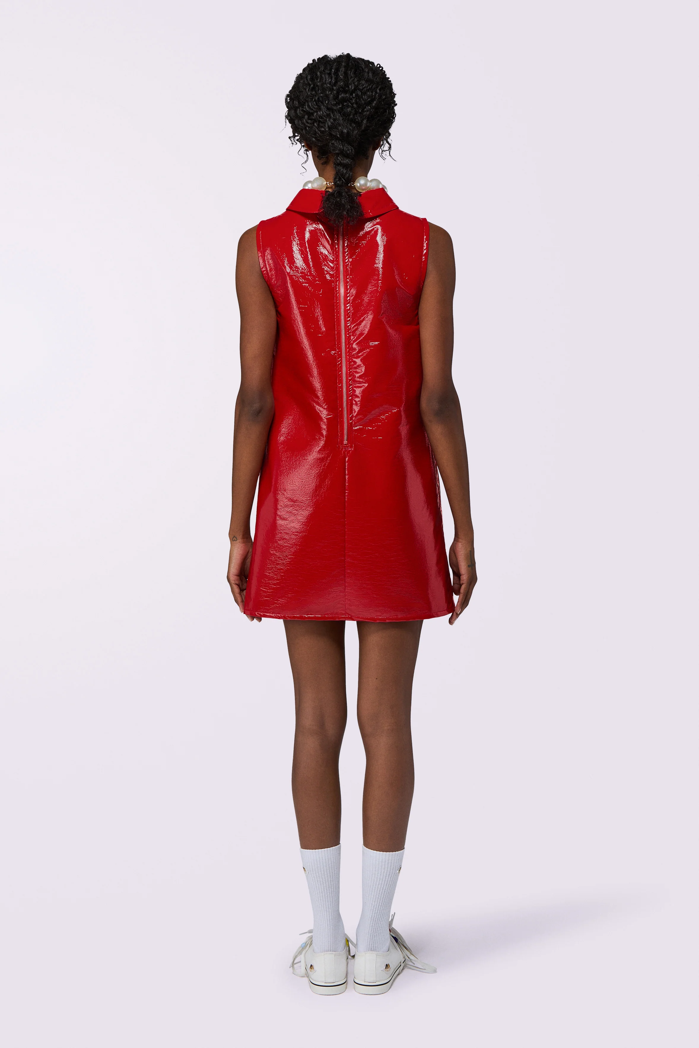 Collar Cutout Vinyl Mini Dress Red - Image 3