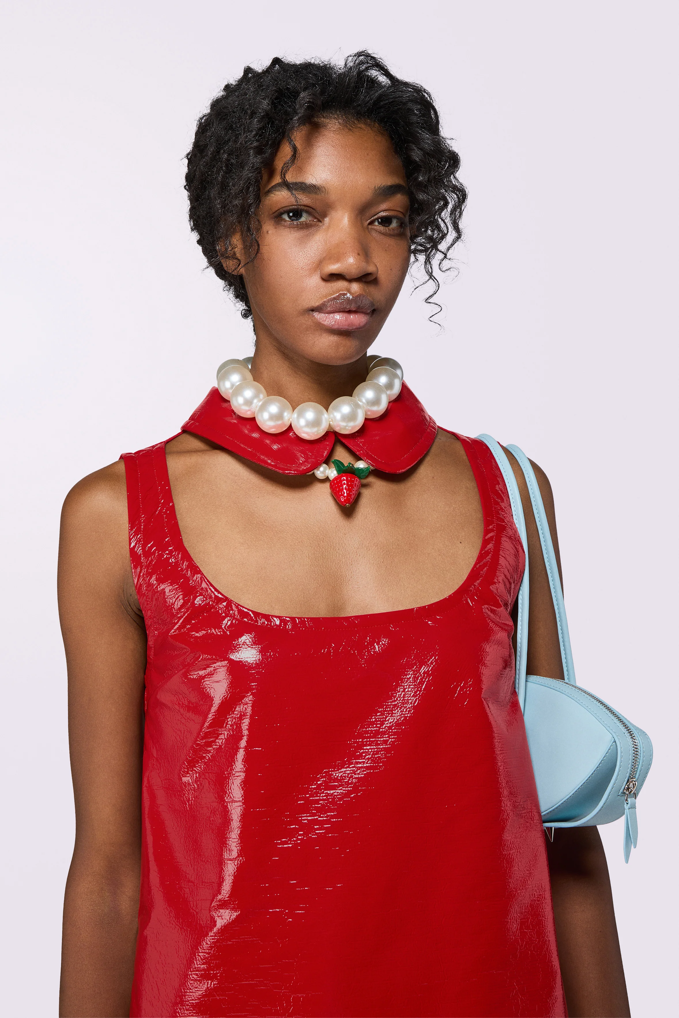 Collar Cutout Vinyl Mini Dress Red - Image 4