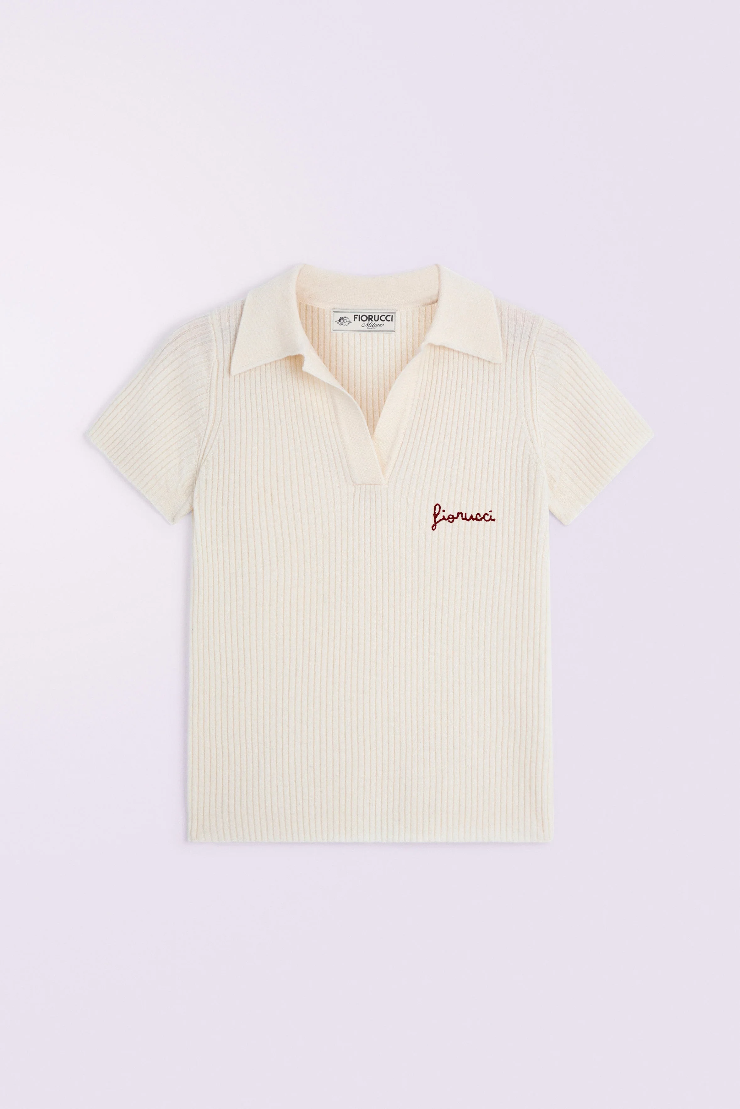 Embroidered Knit Polo Shirt Cream