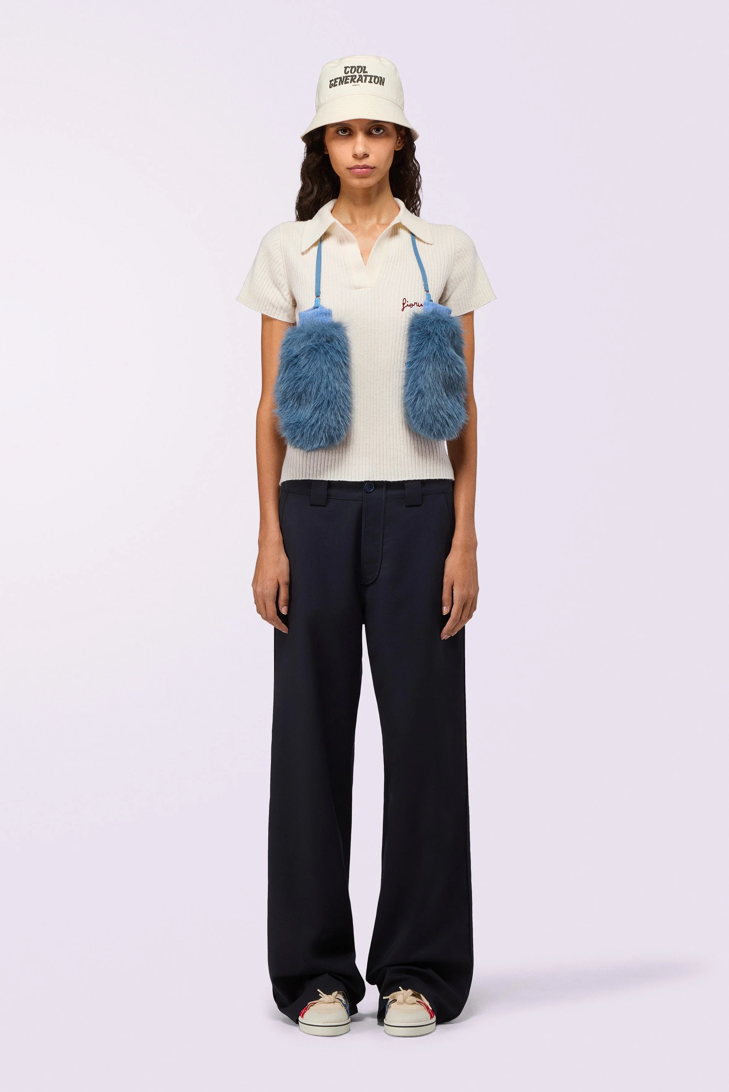 Embroidered Knit Polo Shirt Cream - Image 2