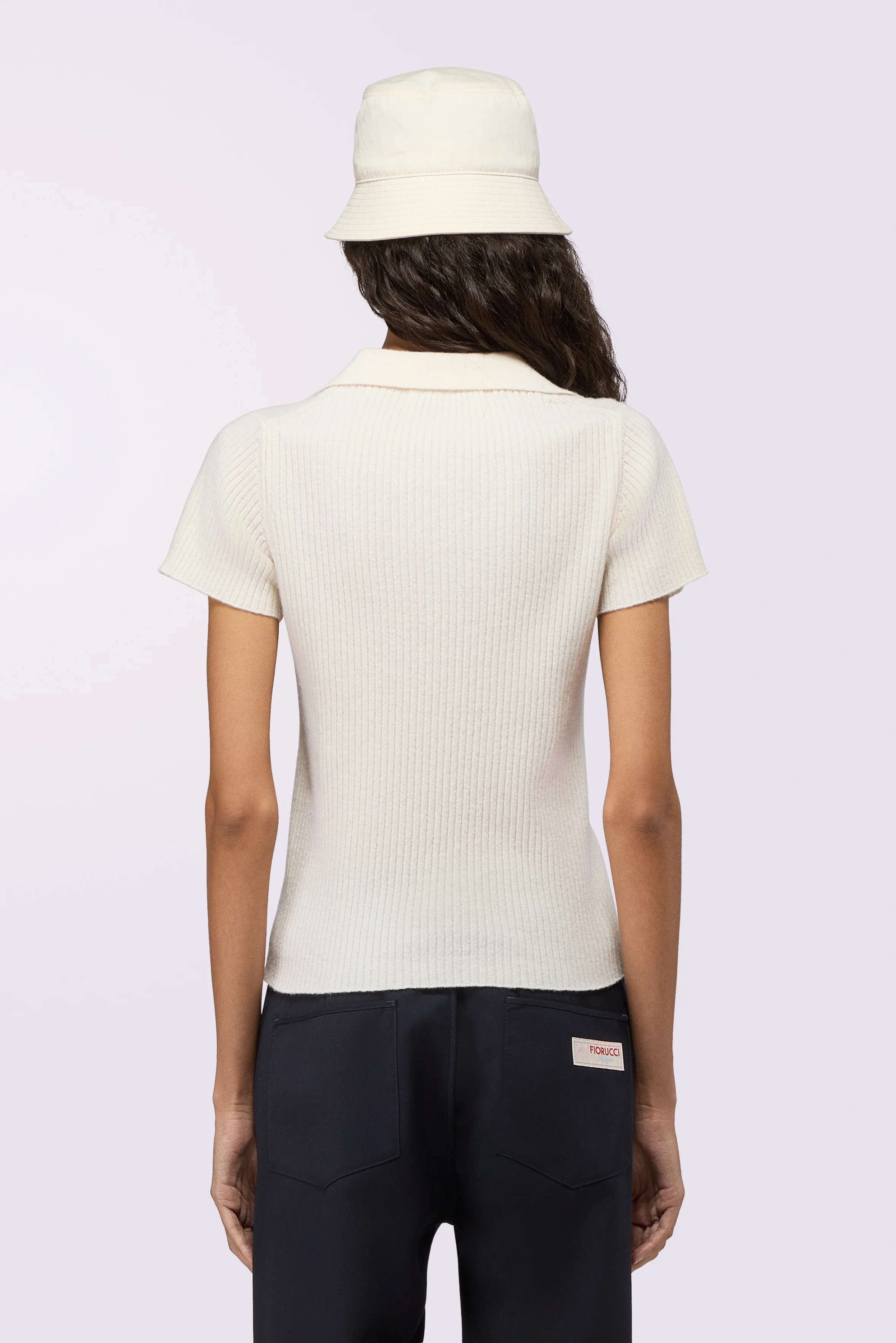 Embroidered Knit Polo Shirt Cream - Image 3