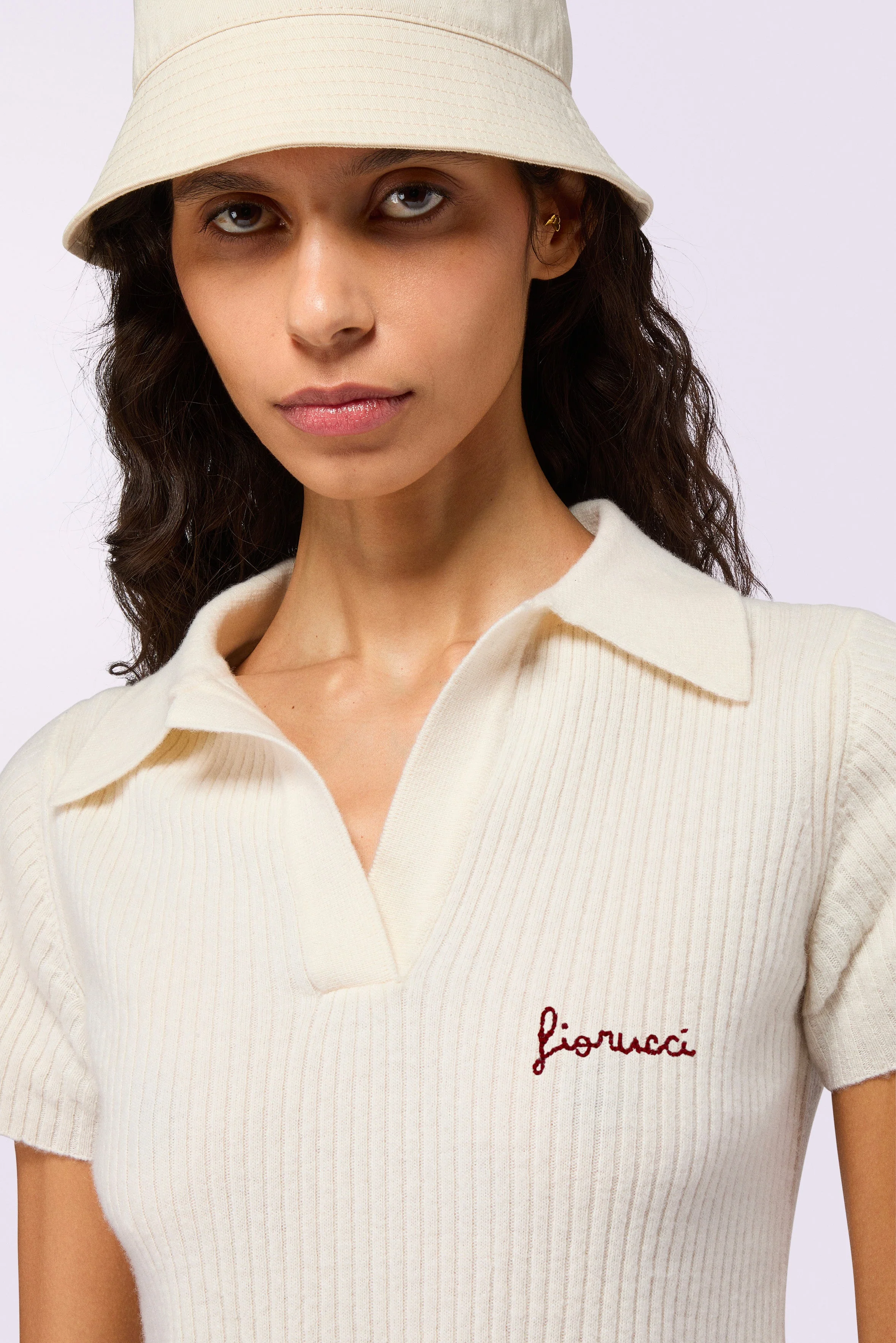 Embroidered Knit Polo Shirt Cream - Image 4