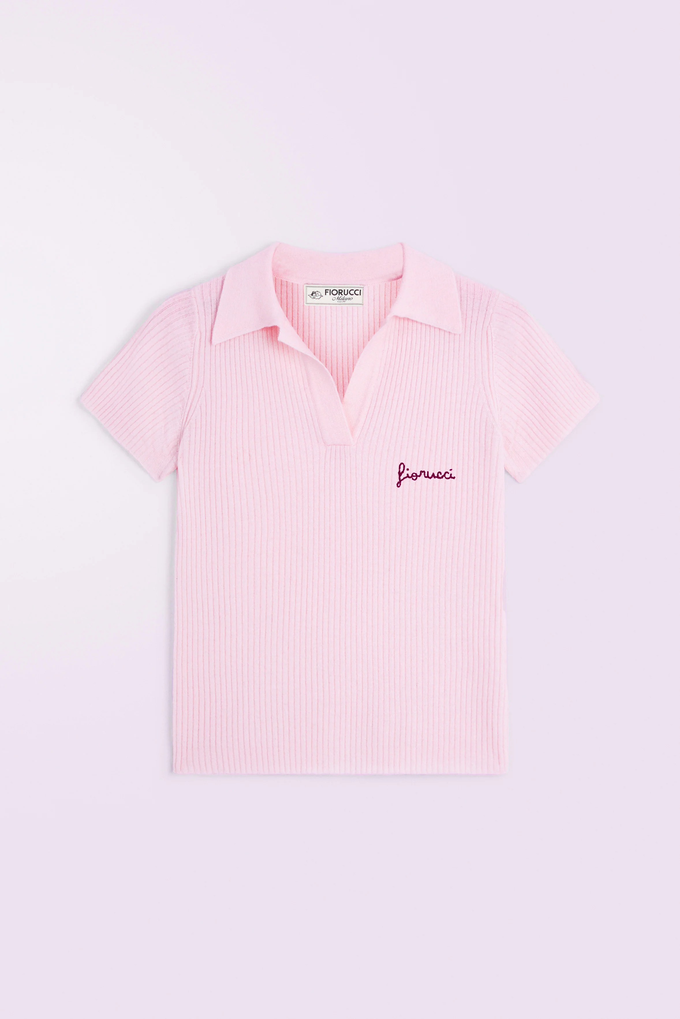 Embroidered Knit Polo Shirt Pink