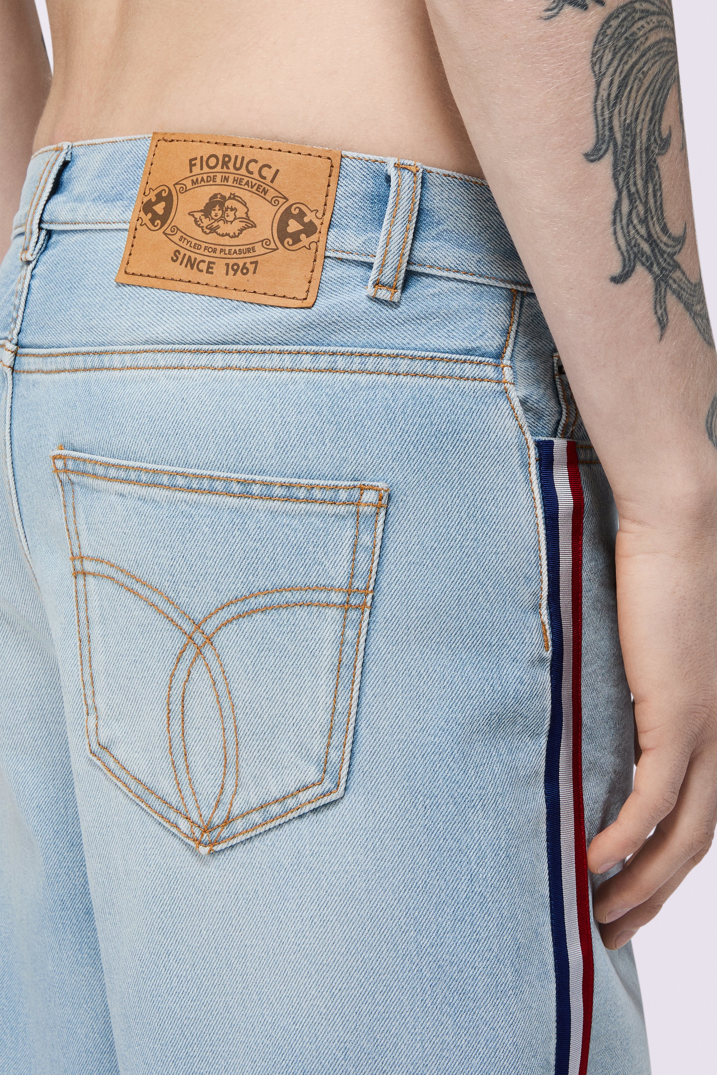 Tricolor Stripe Baggy Jeans Light Blue - Image 4