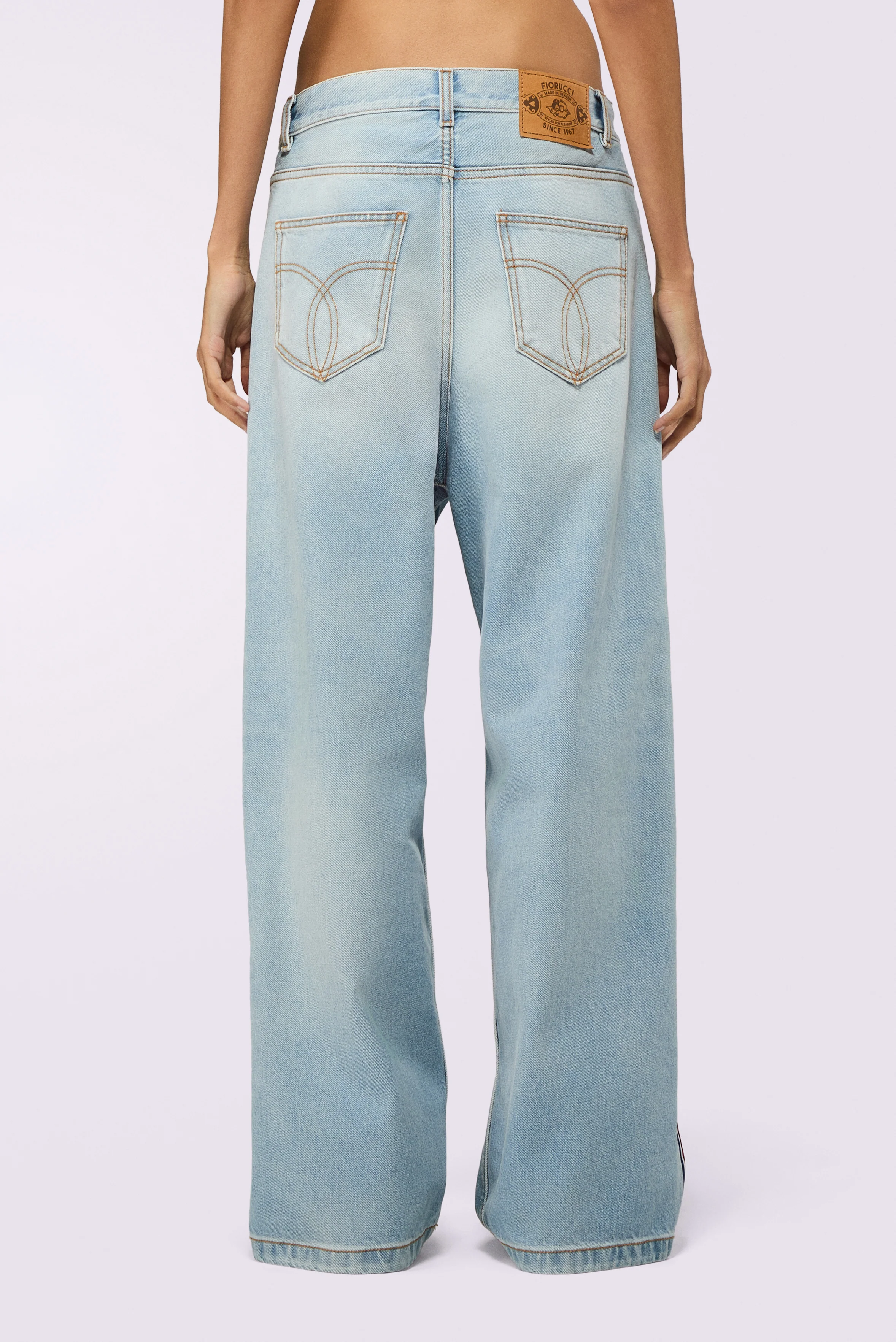 Tricolor Stripe Baggy Jeans Light Blue - Image 3