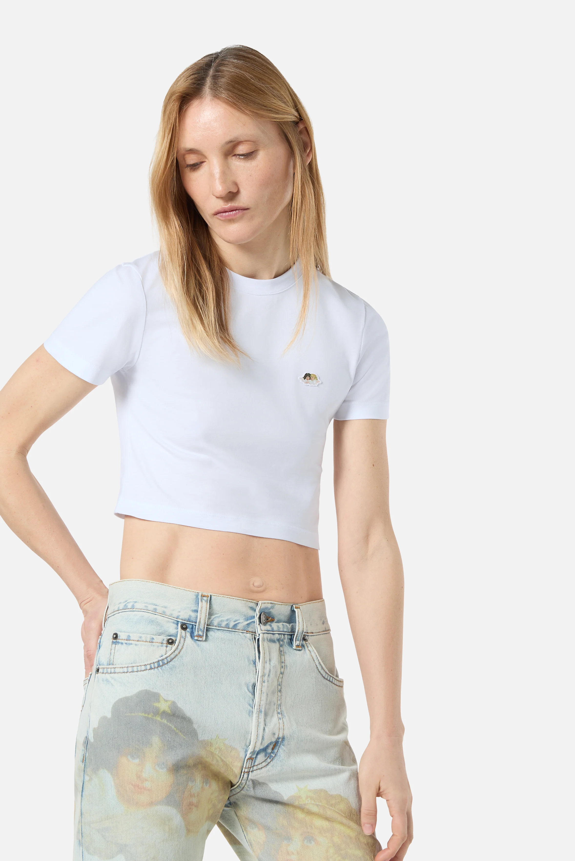Angels Patch Cropped T-Shirt White - Image 3
