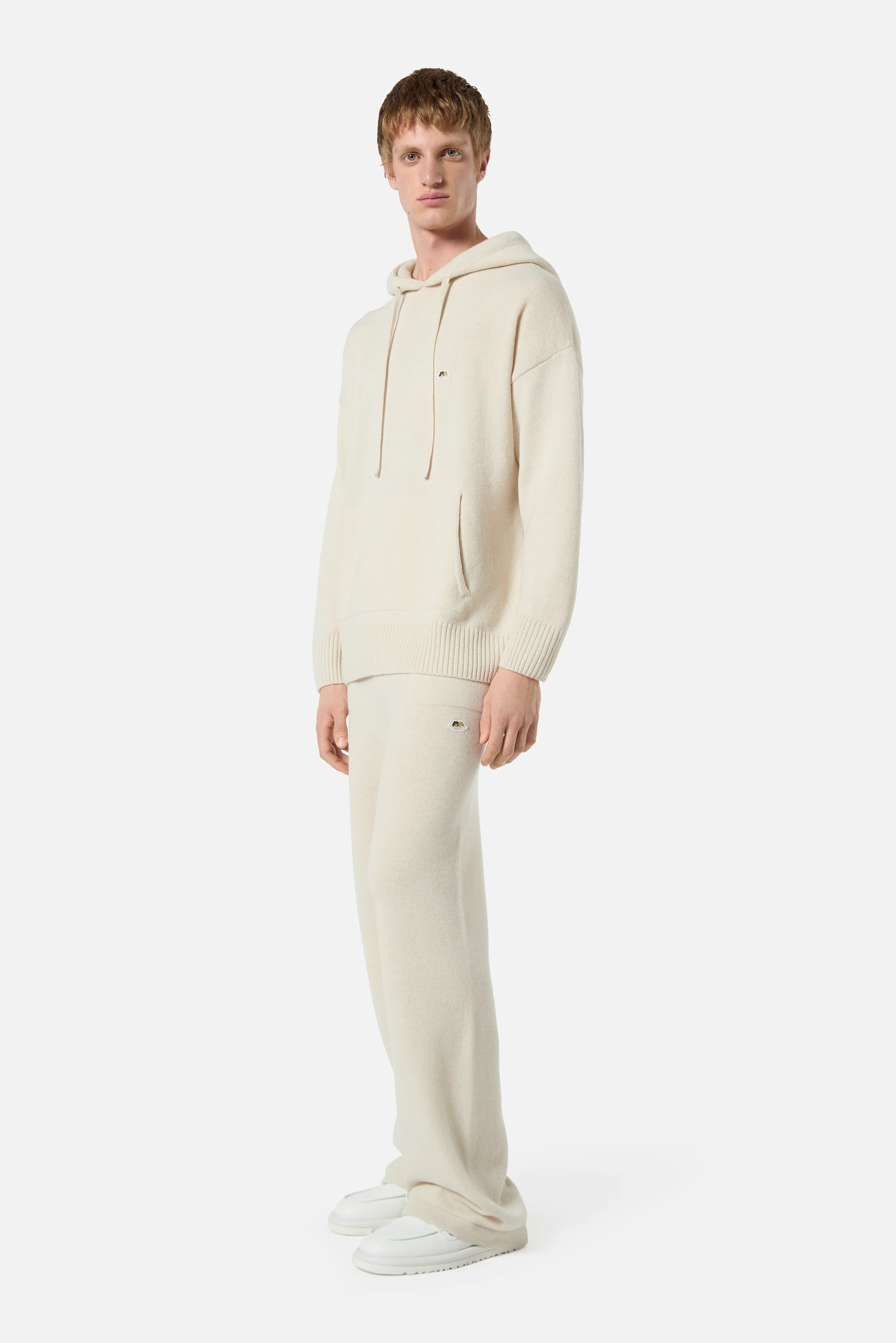 Angels Patch Knit Hoodie Beige - Image 3