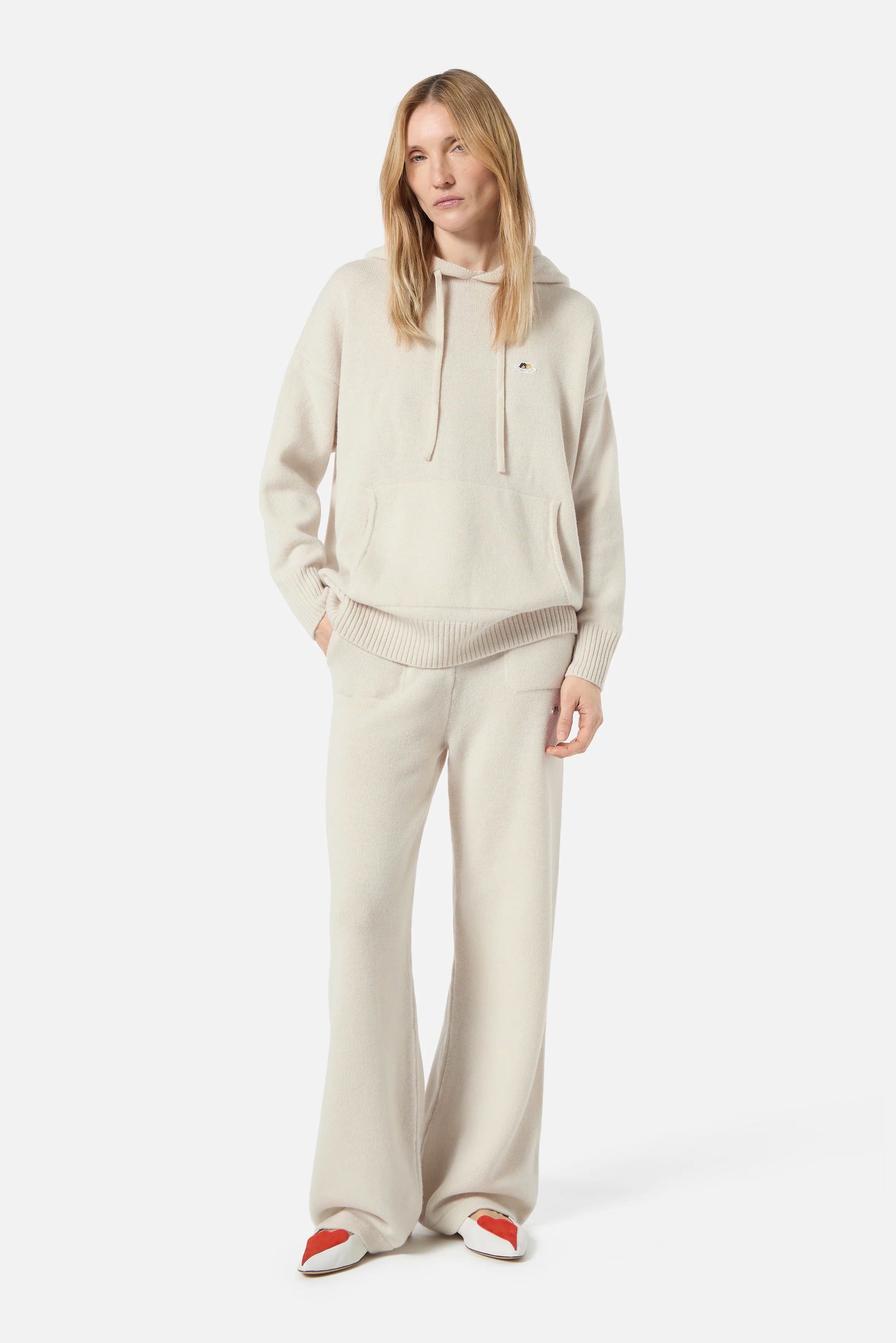 Angels Patch Knit Hoodie Beige - Image 3