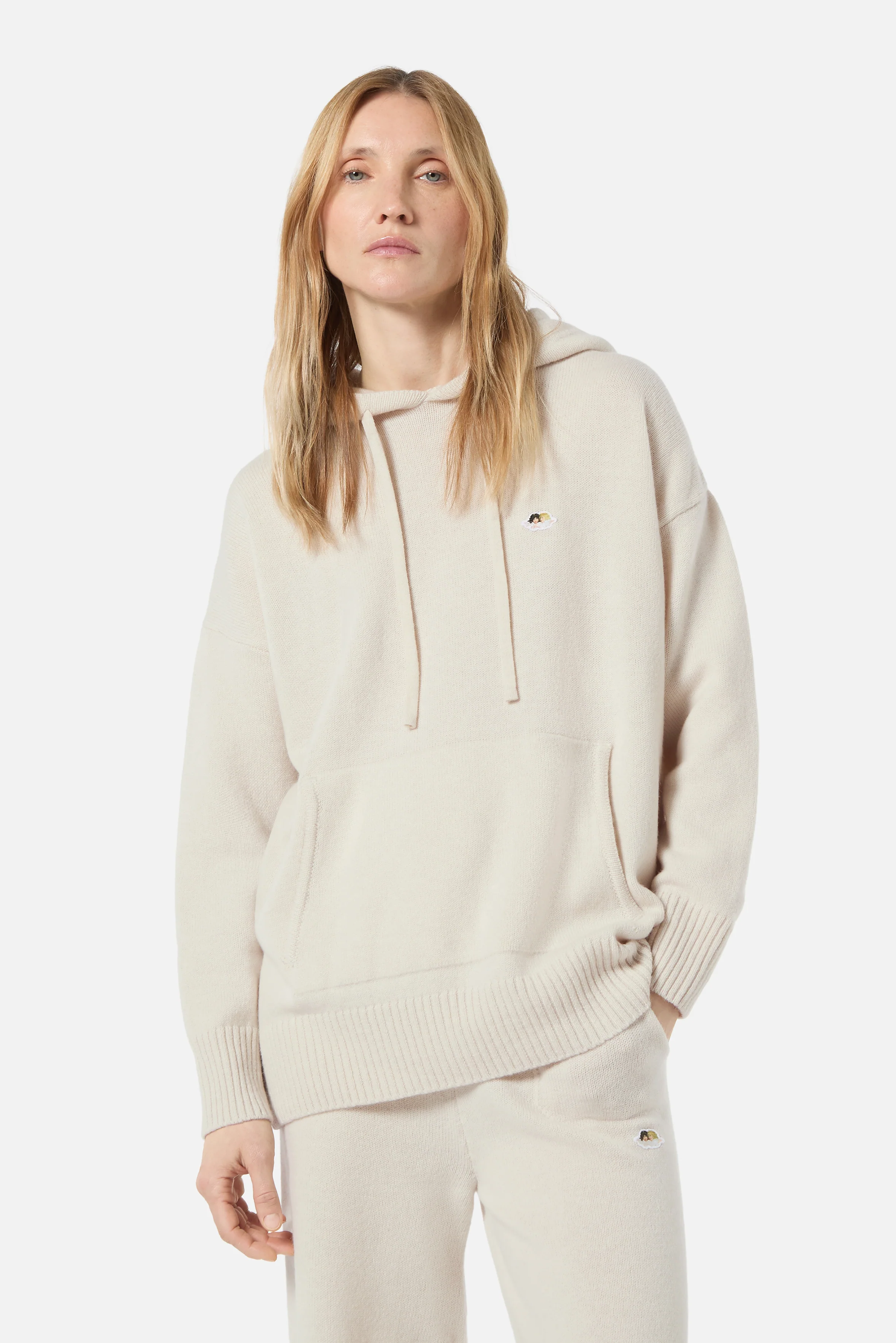 Angels Patch Knit Hoodie Beige - Image 4