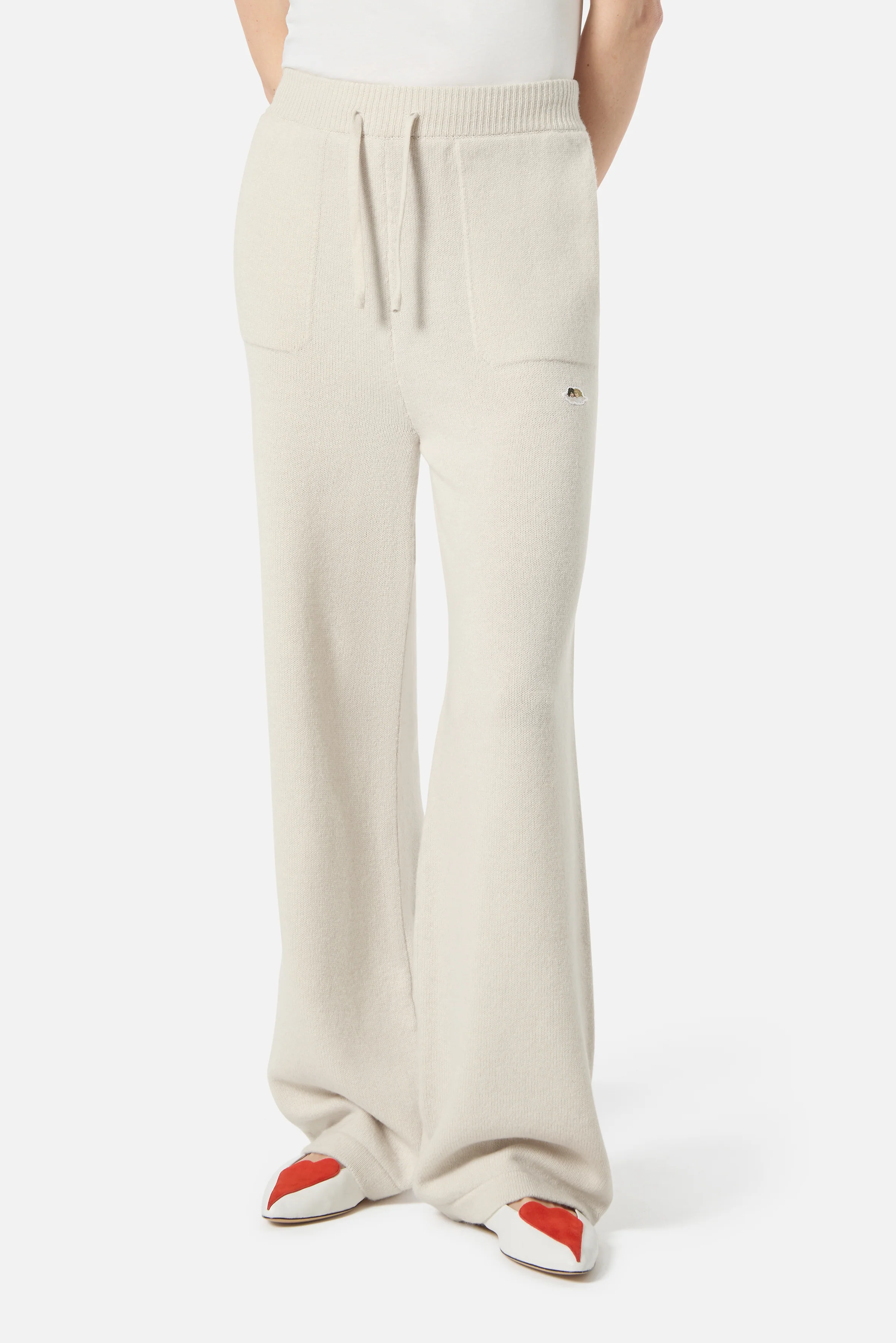 Angels Patch Knit Trousers Beige - Image 3