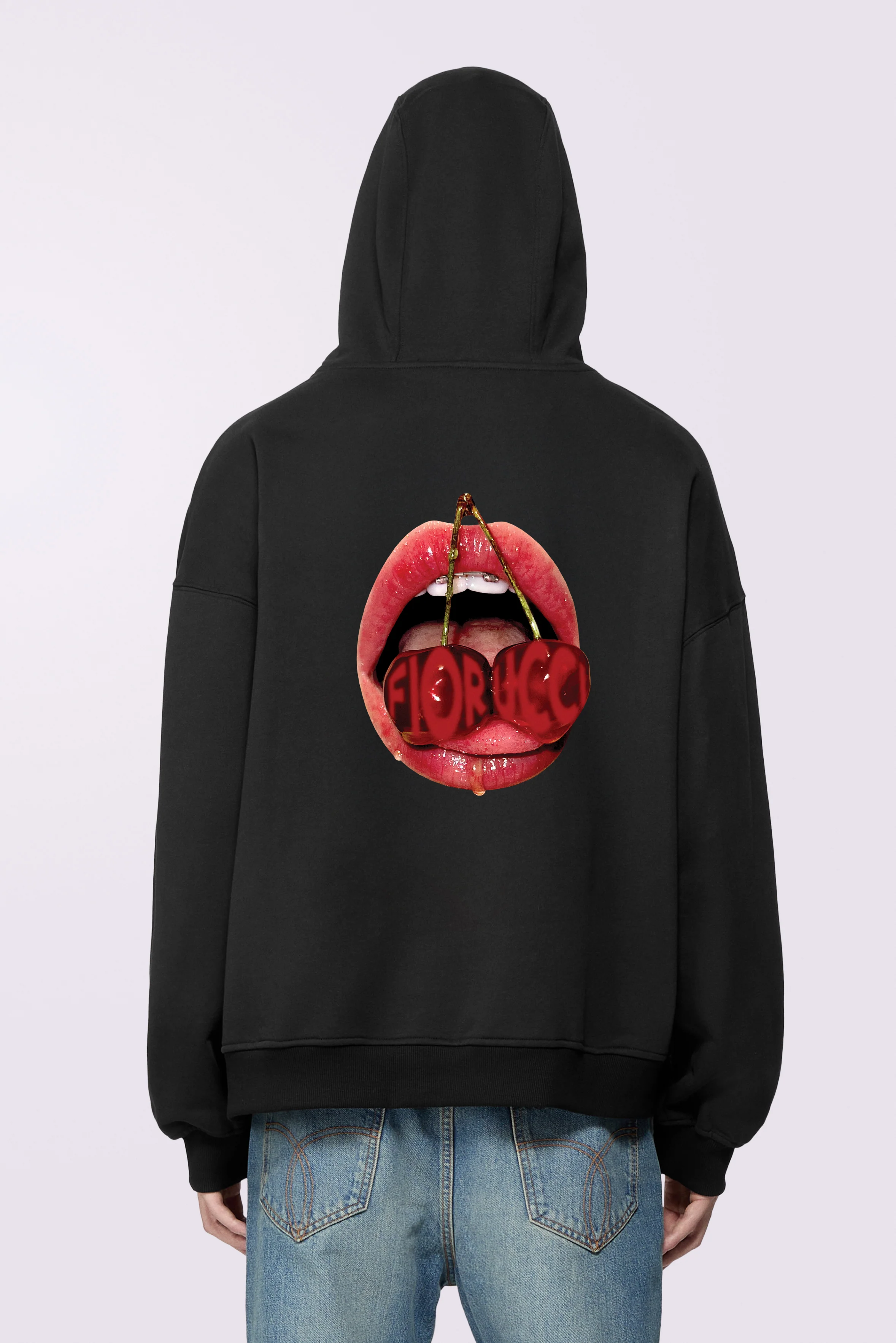 Cherry Mouth Relaxed Hoodie Black - Image 3