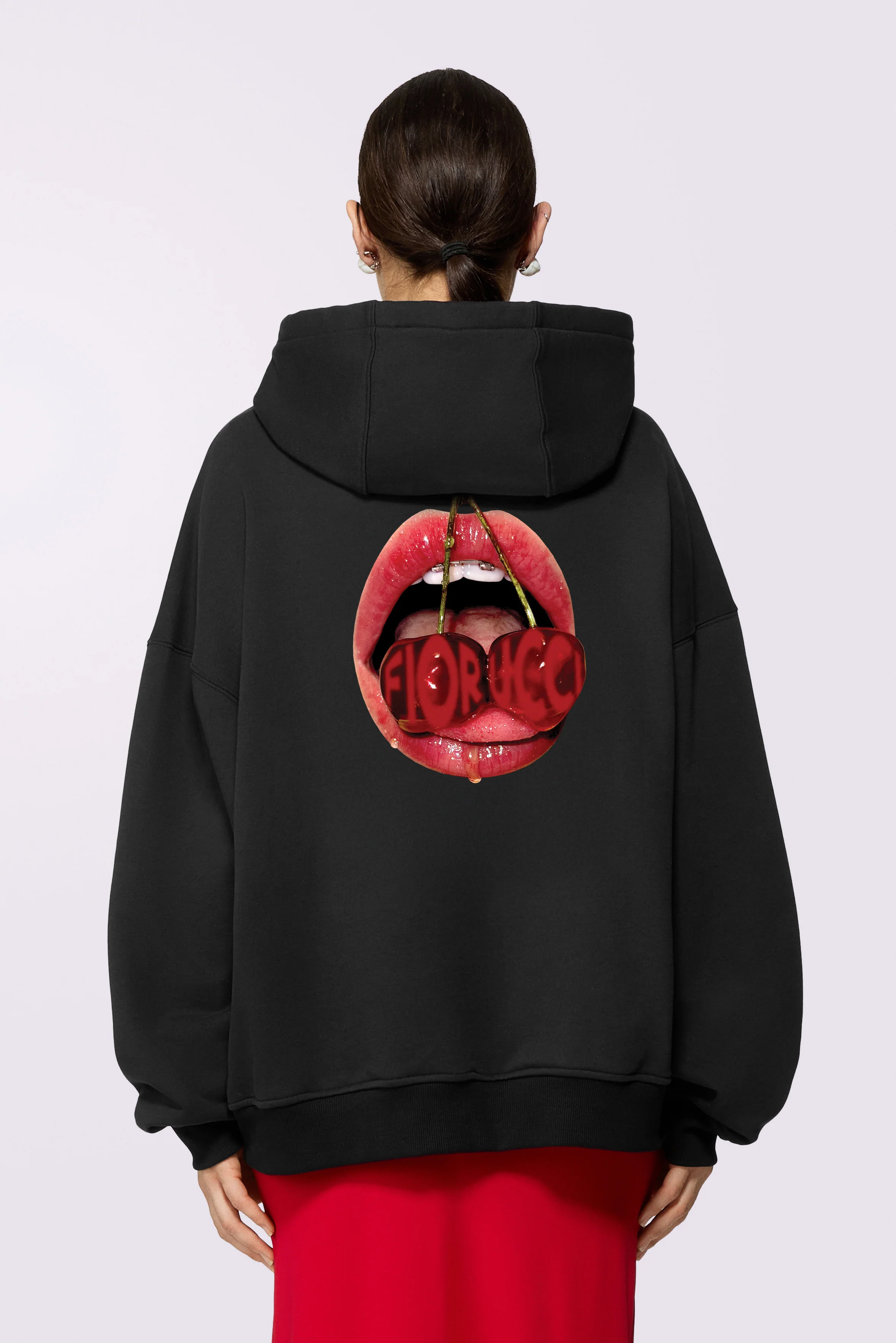 Cherry Mouth Relaxed Hoodie Black - Image 3