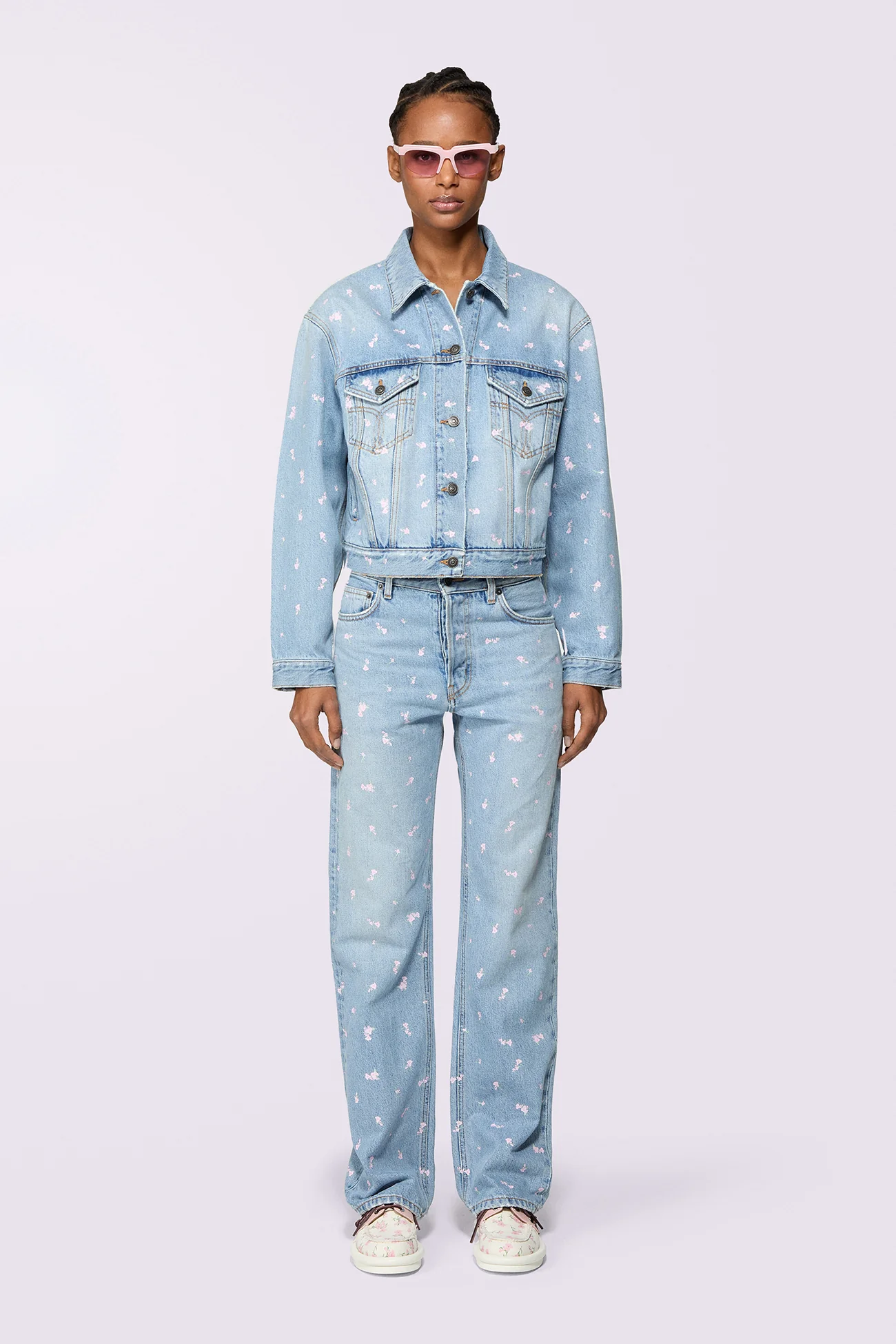 Floral Straight Fit Jeans Light Blue - Image 2