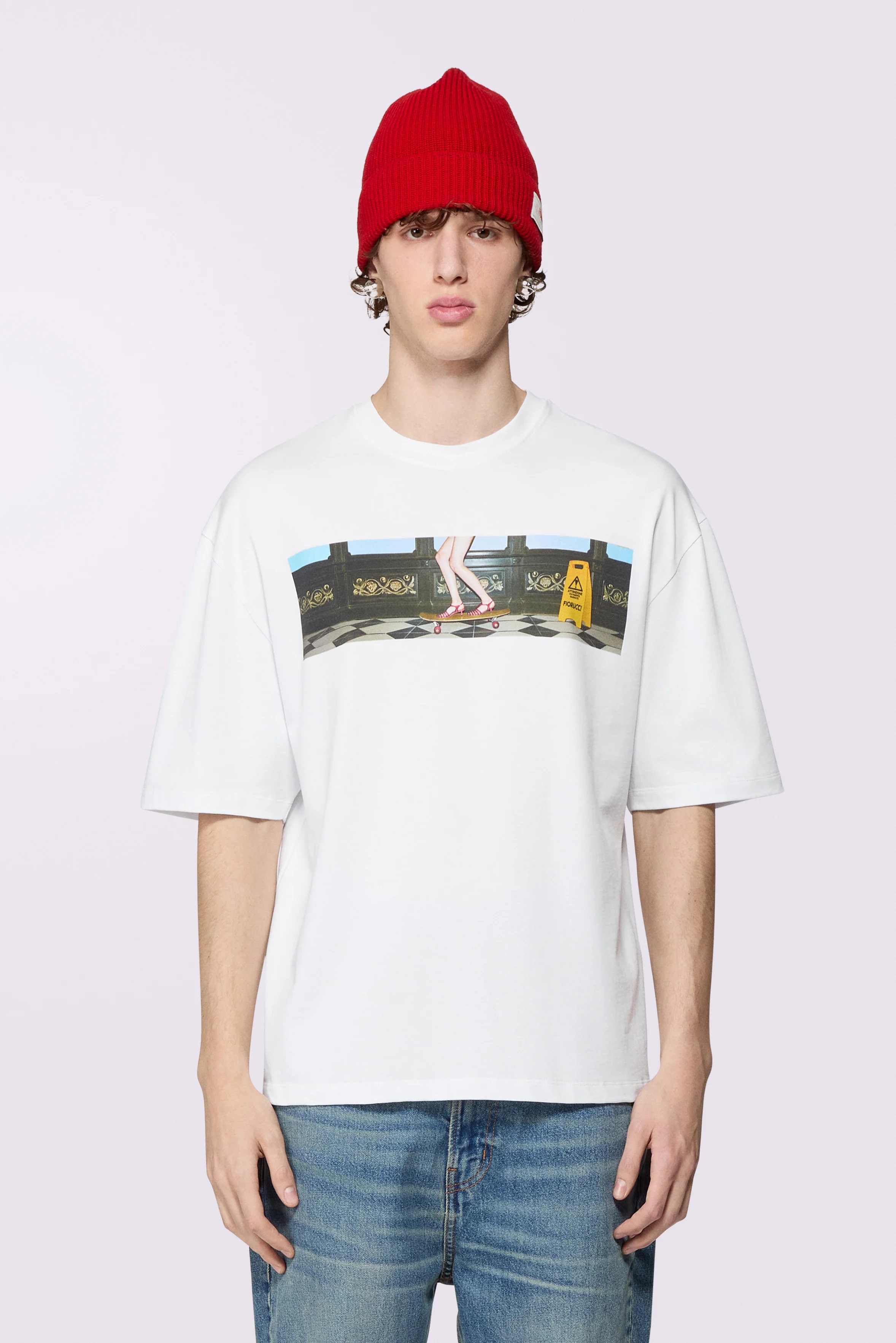 Skateboard Print Relaxed T-Shirt White - Image 2