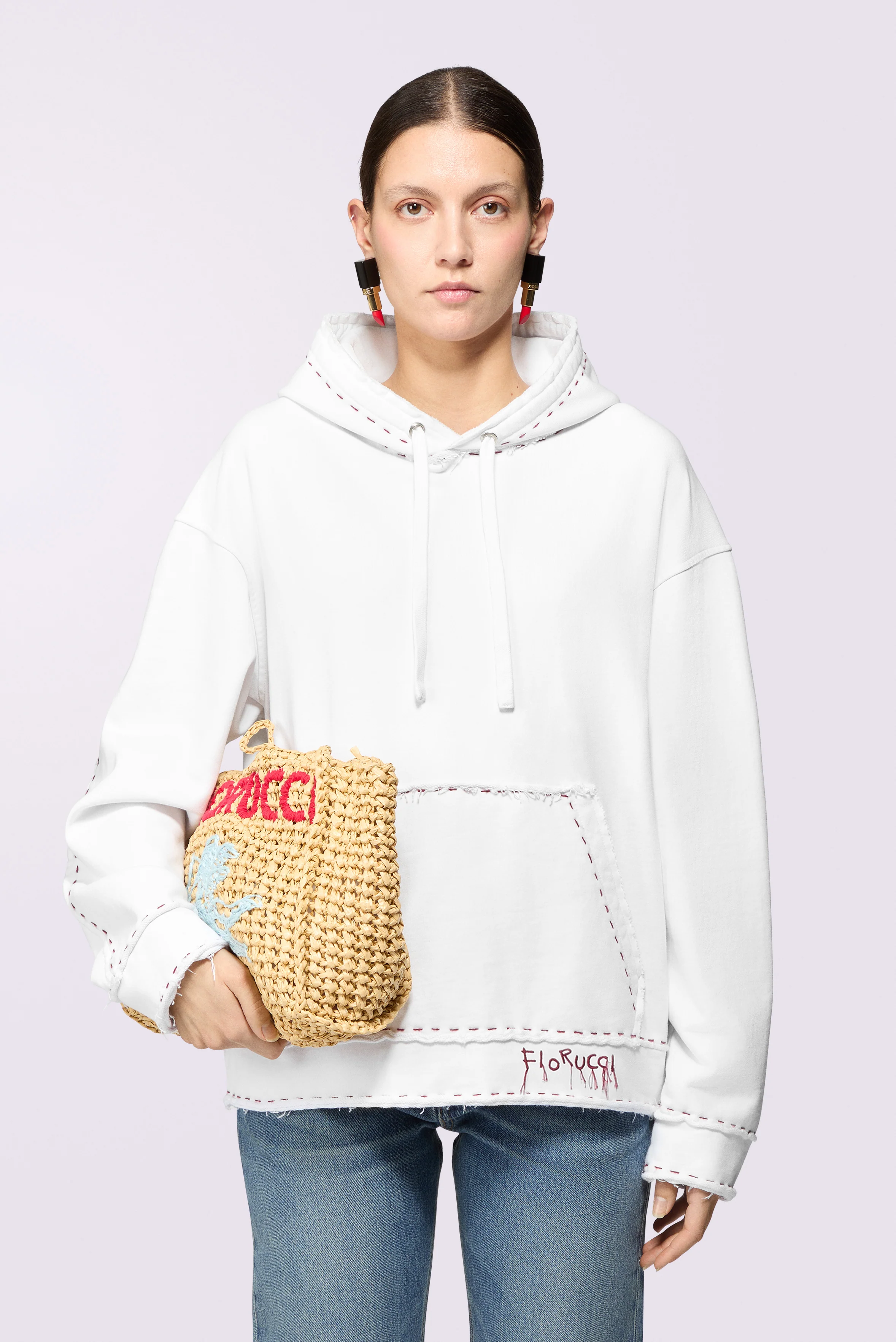 Stitch Logo Relaxed Hoodie White - Image 2