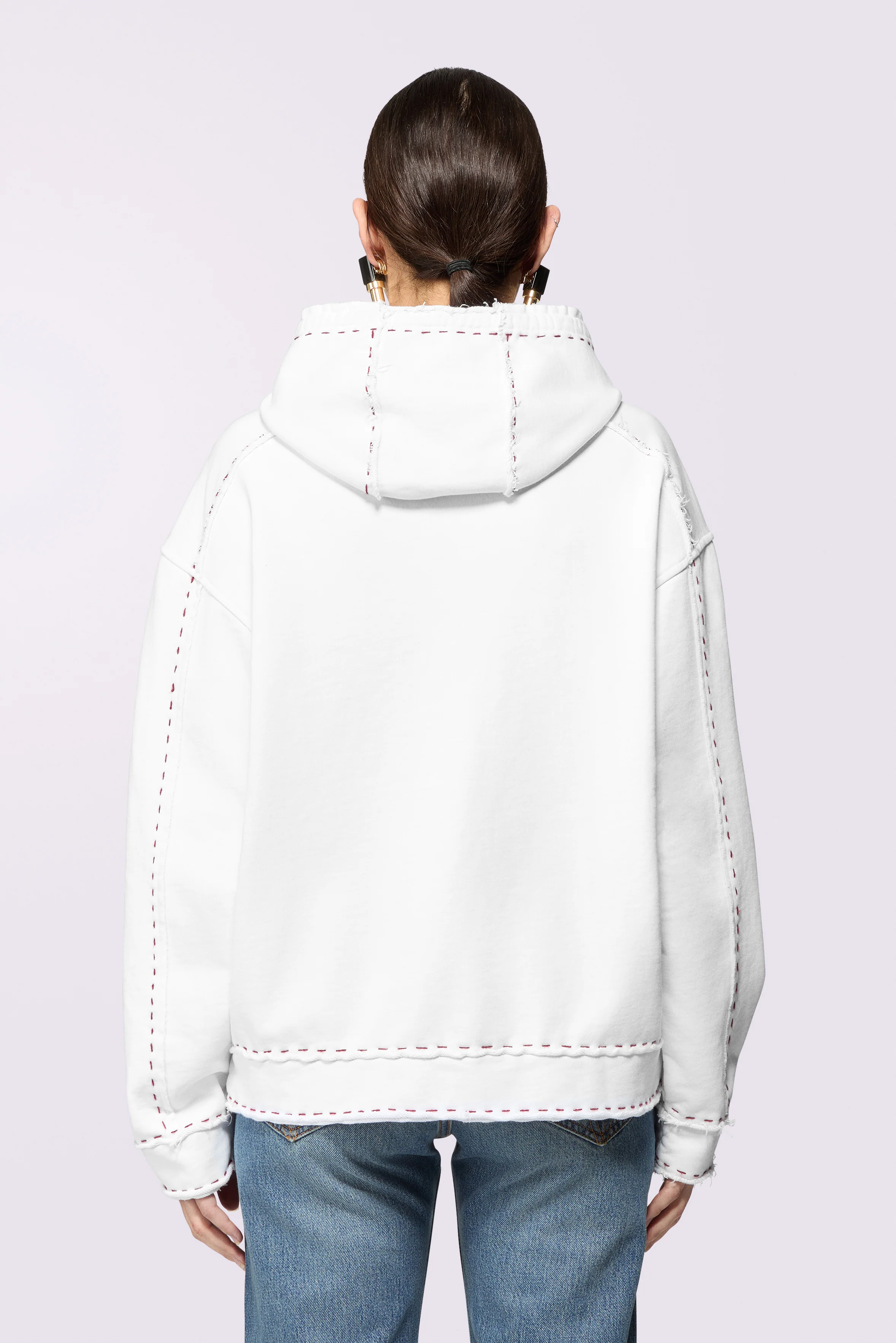 Stitch Logo Relaxed Hoodie White - Image 3