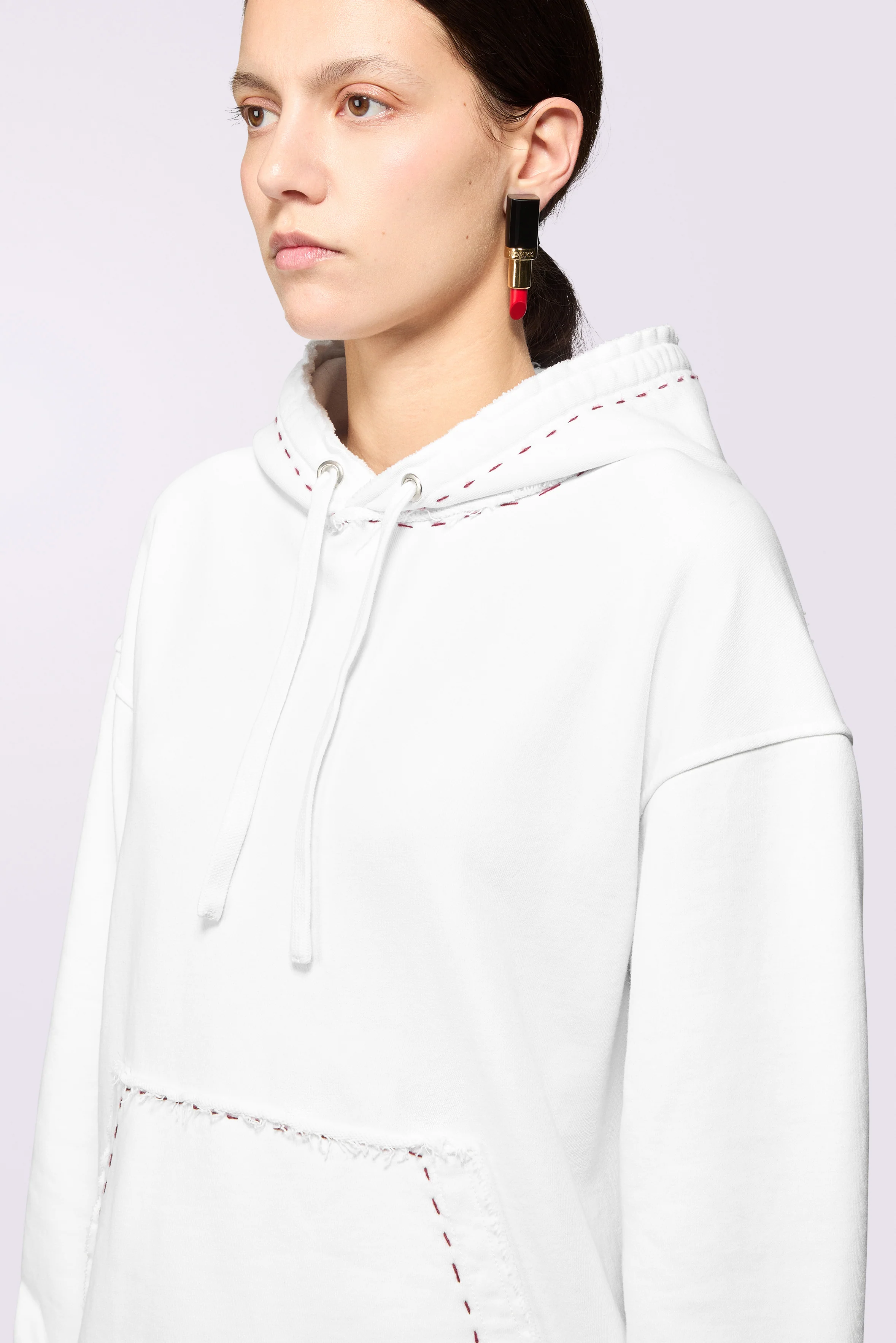 Stitch Logo Relaxed Hoodie White - Image 4