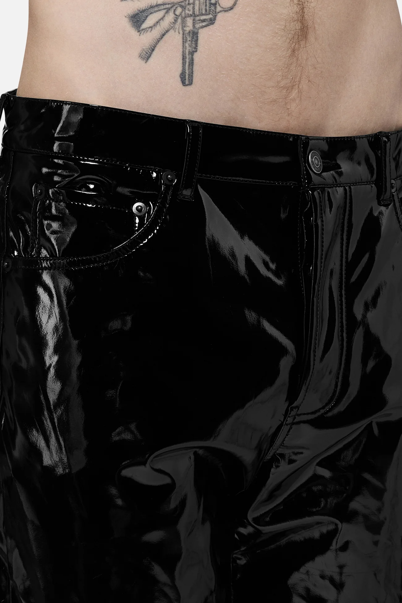 Straight Fit Vinyl Trousers Black - Image 4