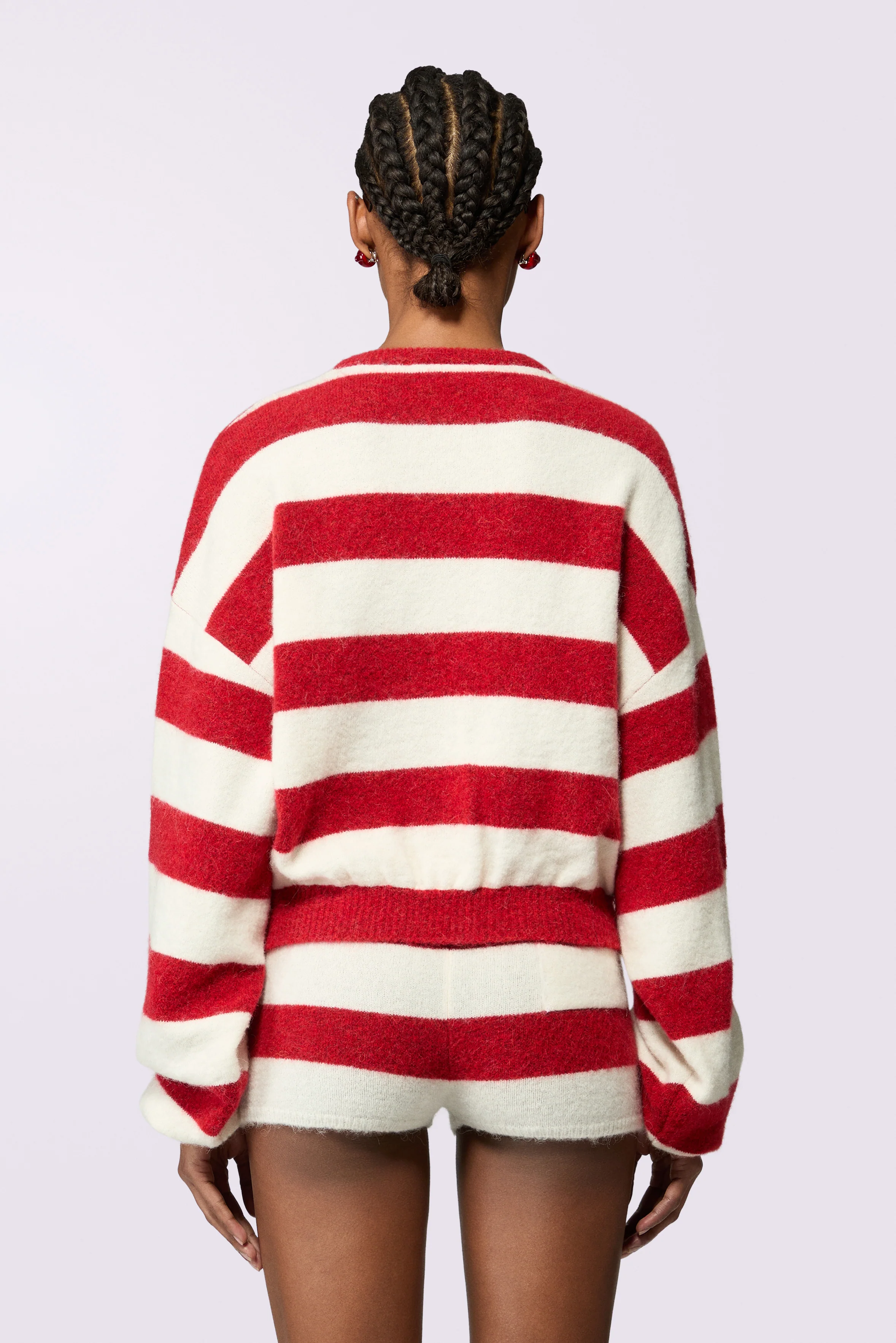Stripe Crop Knit Jumper Red - Image 3