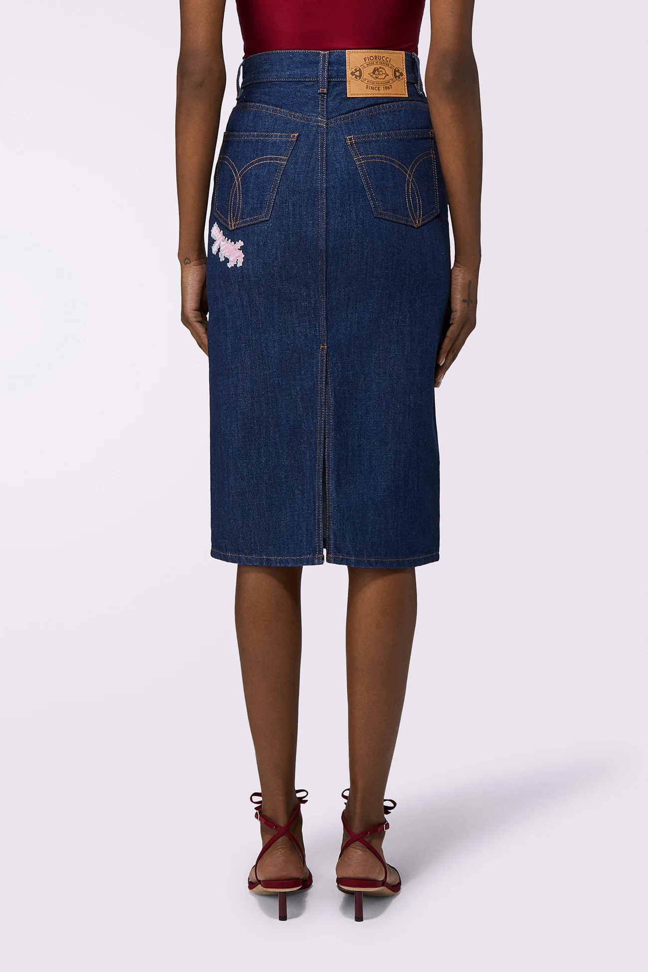 Dinosaur Denim Midi Skirt Rinse Wash - Image 3
