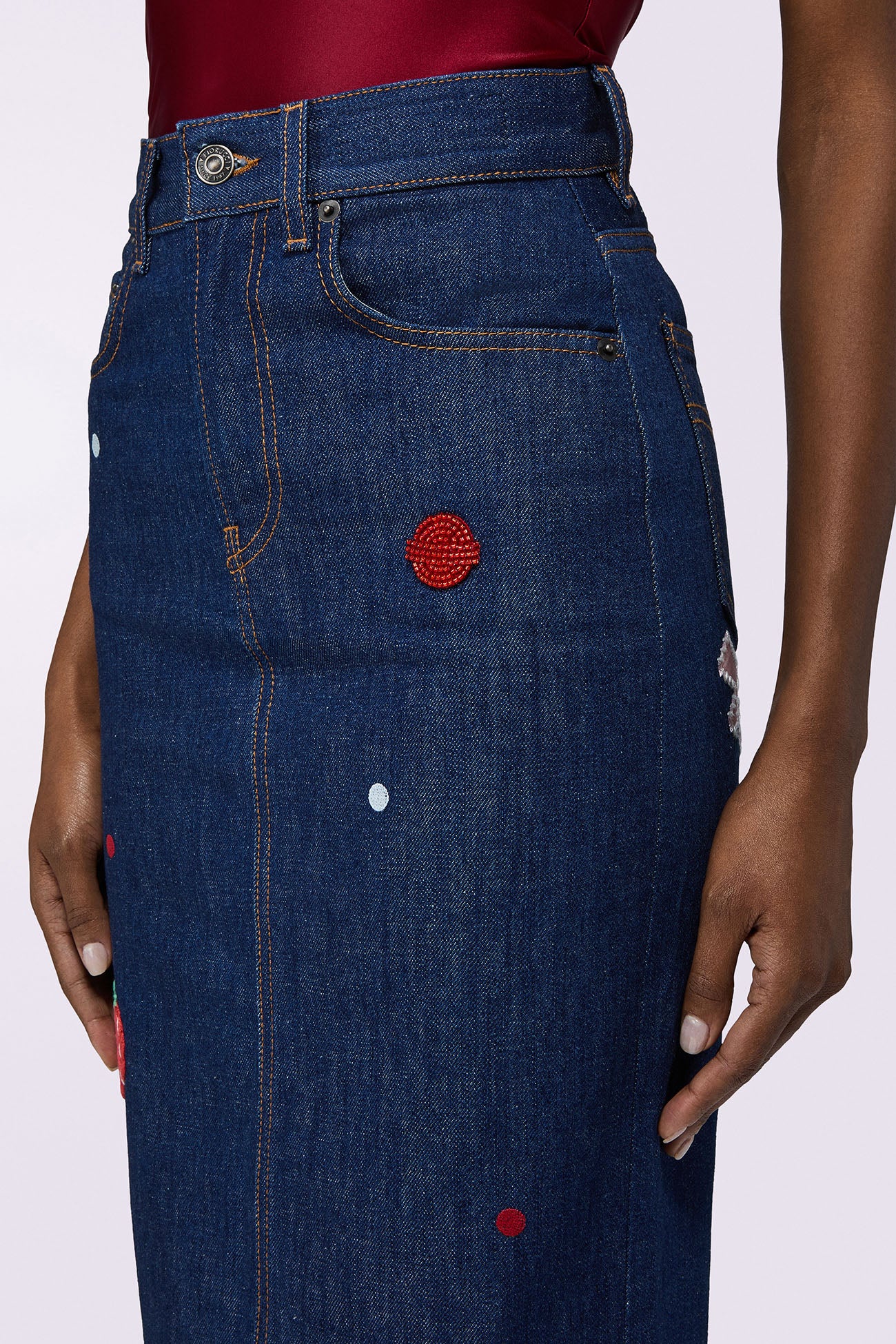 Dinosaur Denim Midi Skirt Rinse Wash - Image 4