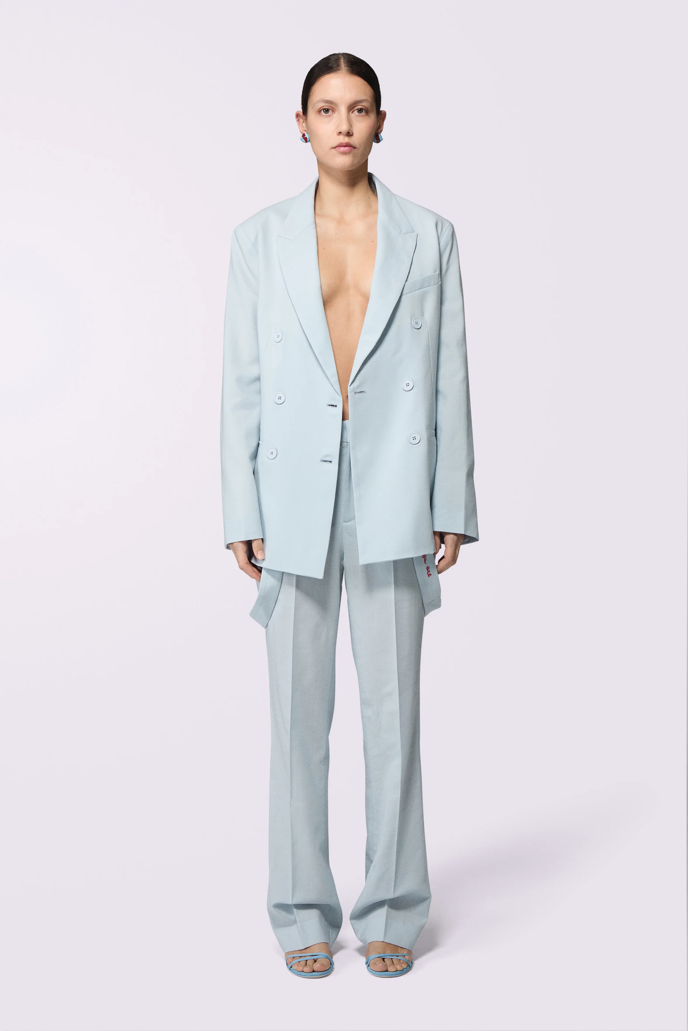 Embroidered Suspender Trousers Blue - Image 2