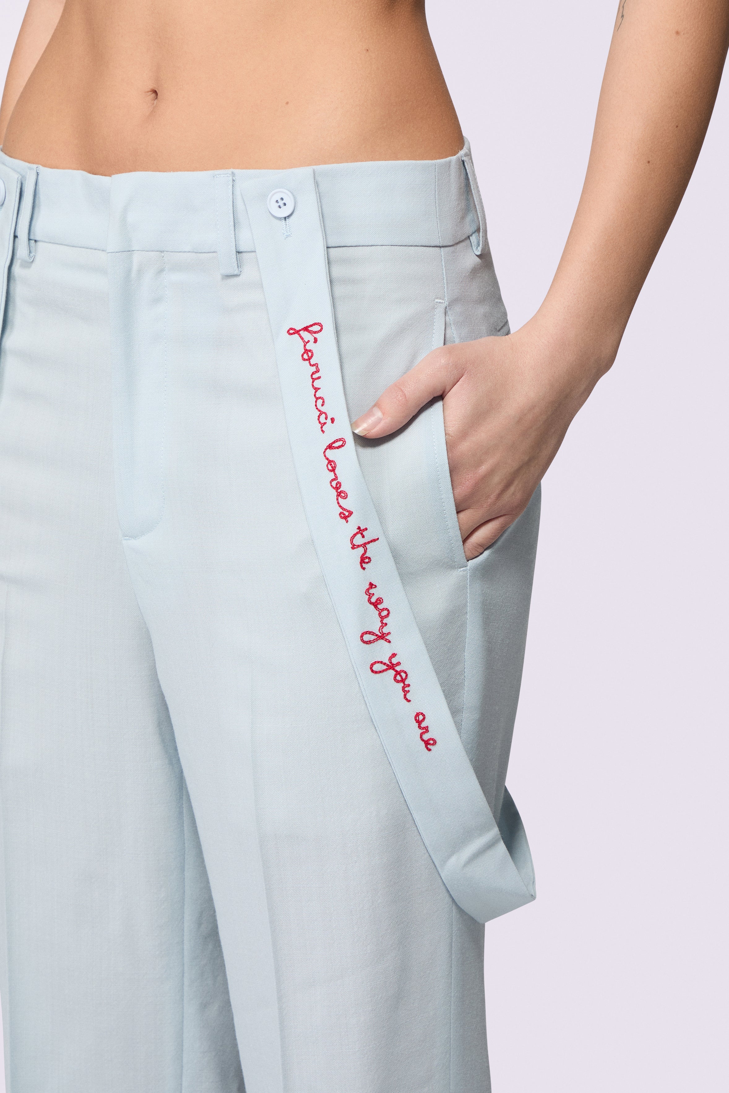 Embroidered Suspender Trousers Blue - Image 4