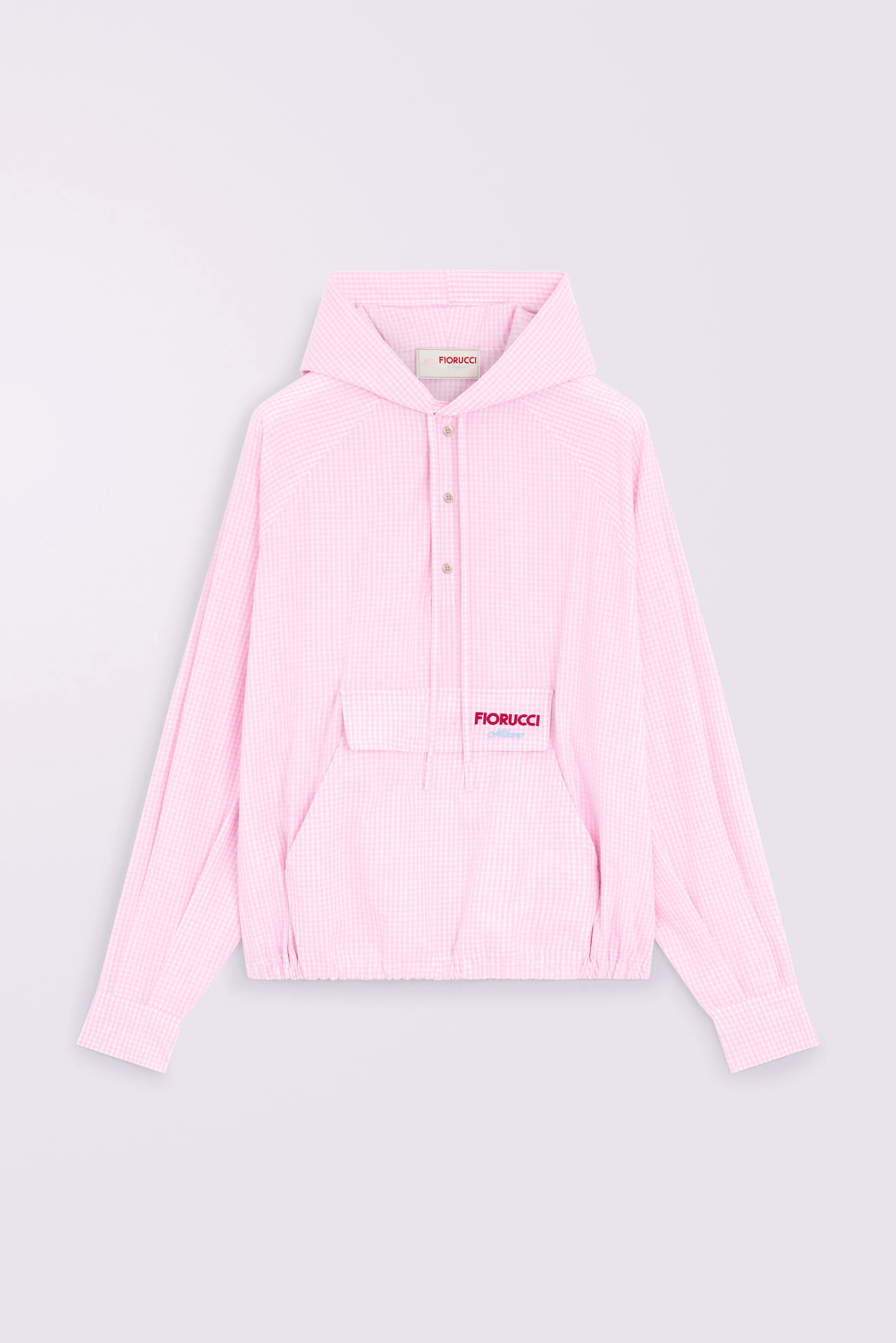 Gingham Logo Hoodie Shirt Pink