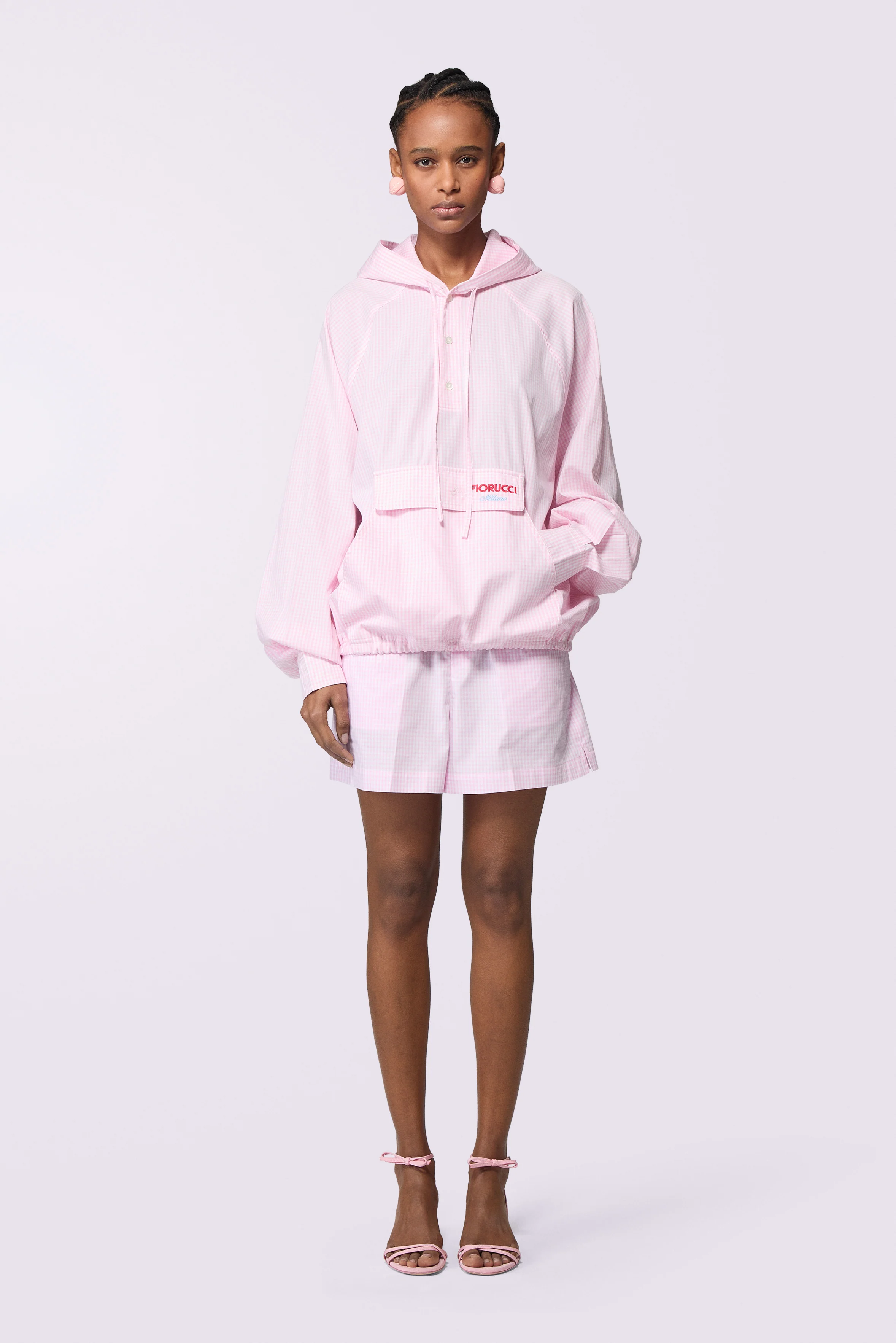 Gingham Logo Hoodie Shirt Pink - Image 2