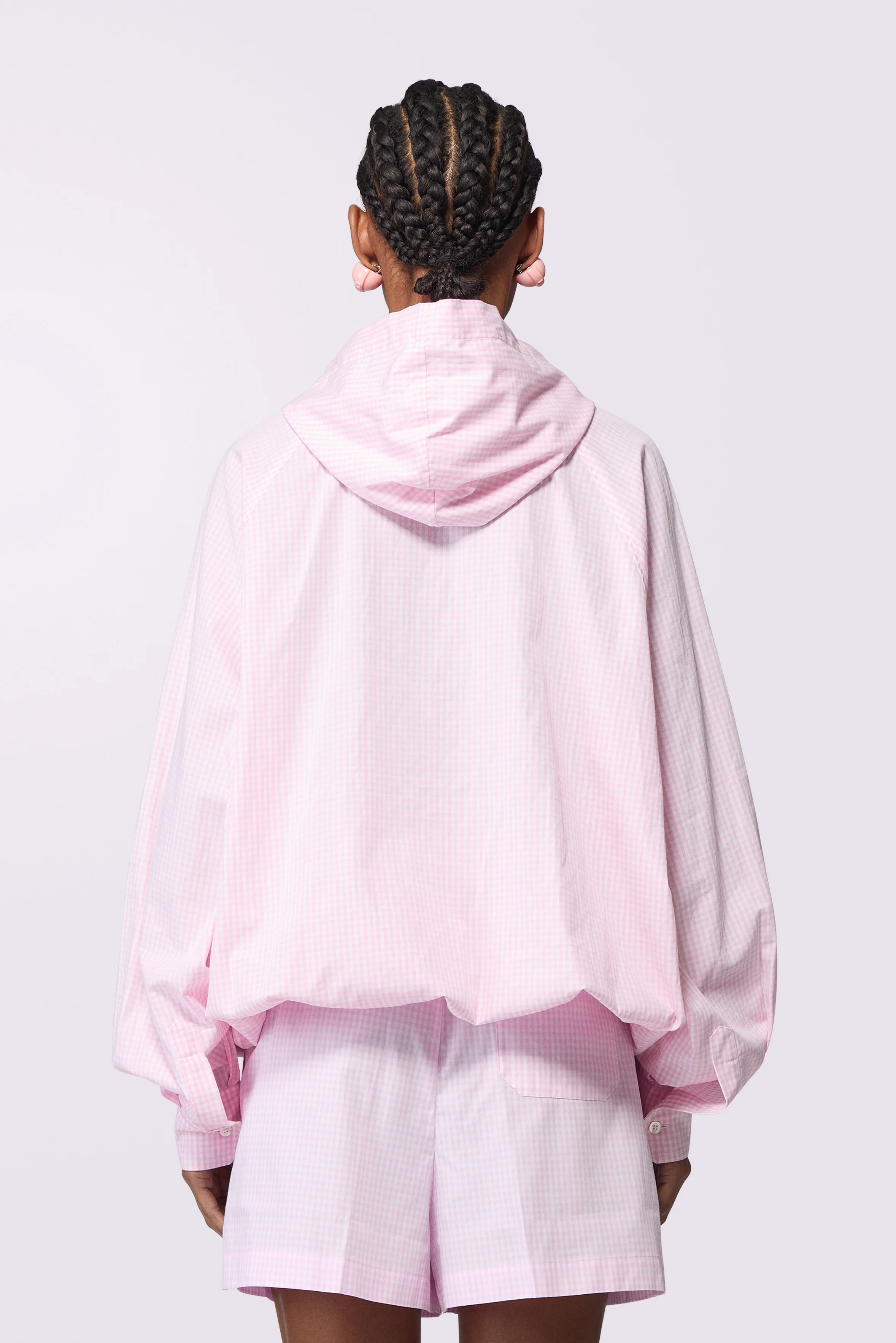Gingham Logo Hoodie Shirt Pink - Image 3