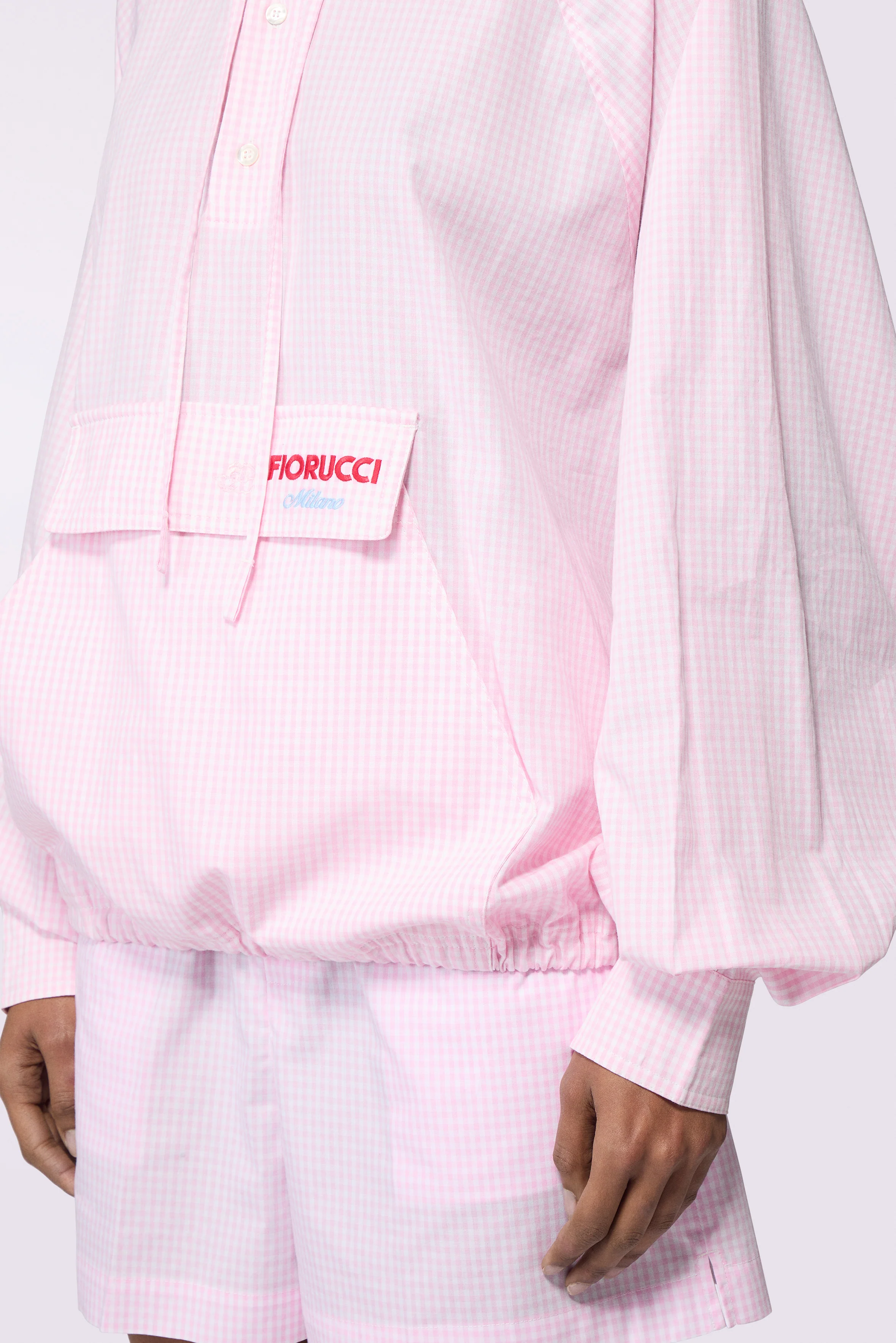 Gingham Logo Hoodie Shirt Pink - Image 4