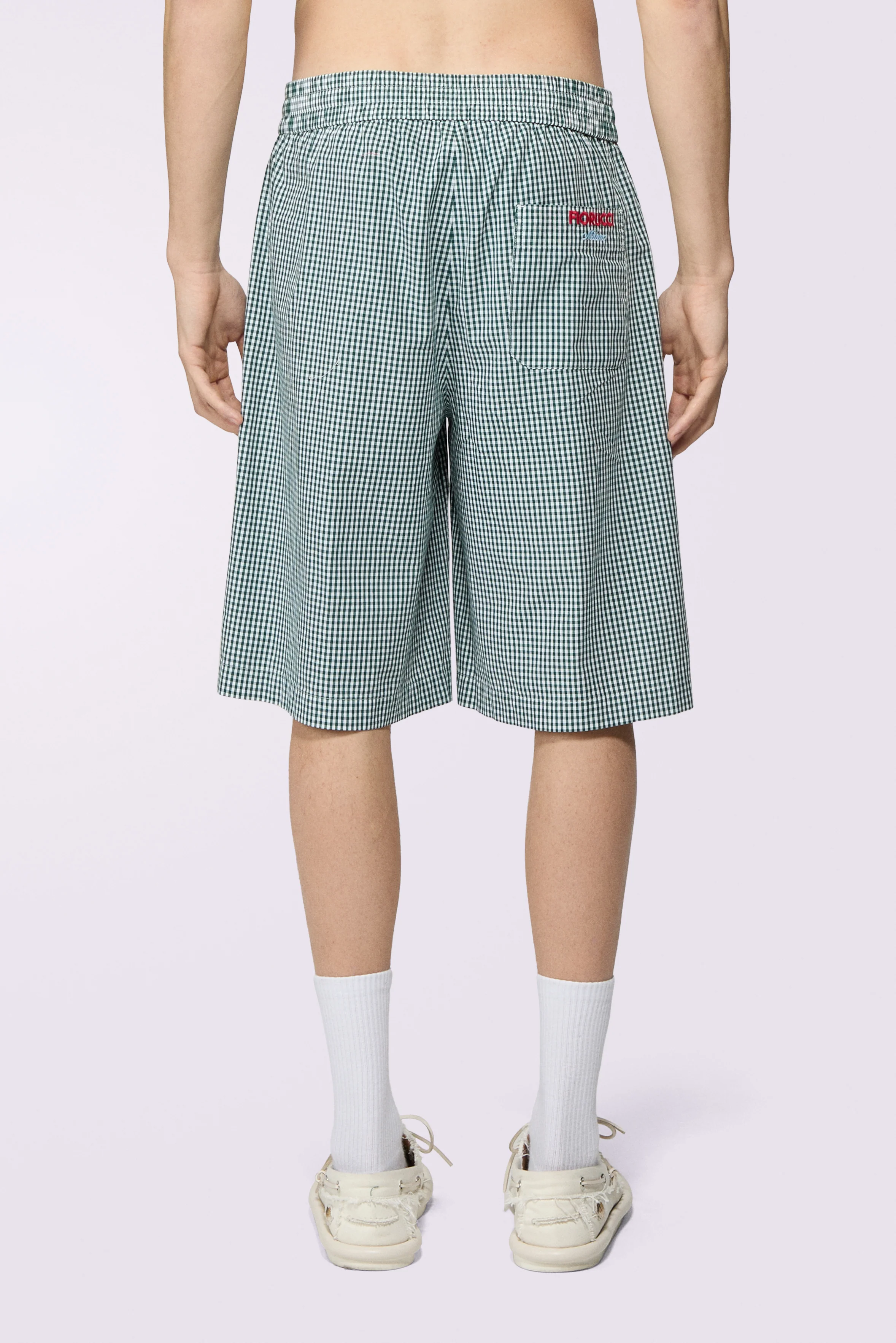 Gingham Logo Shorts Green - Image 3