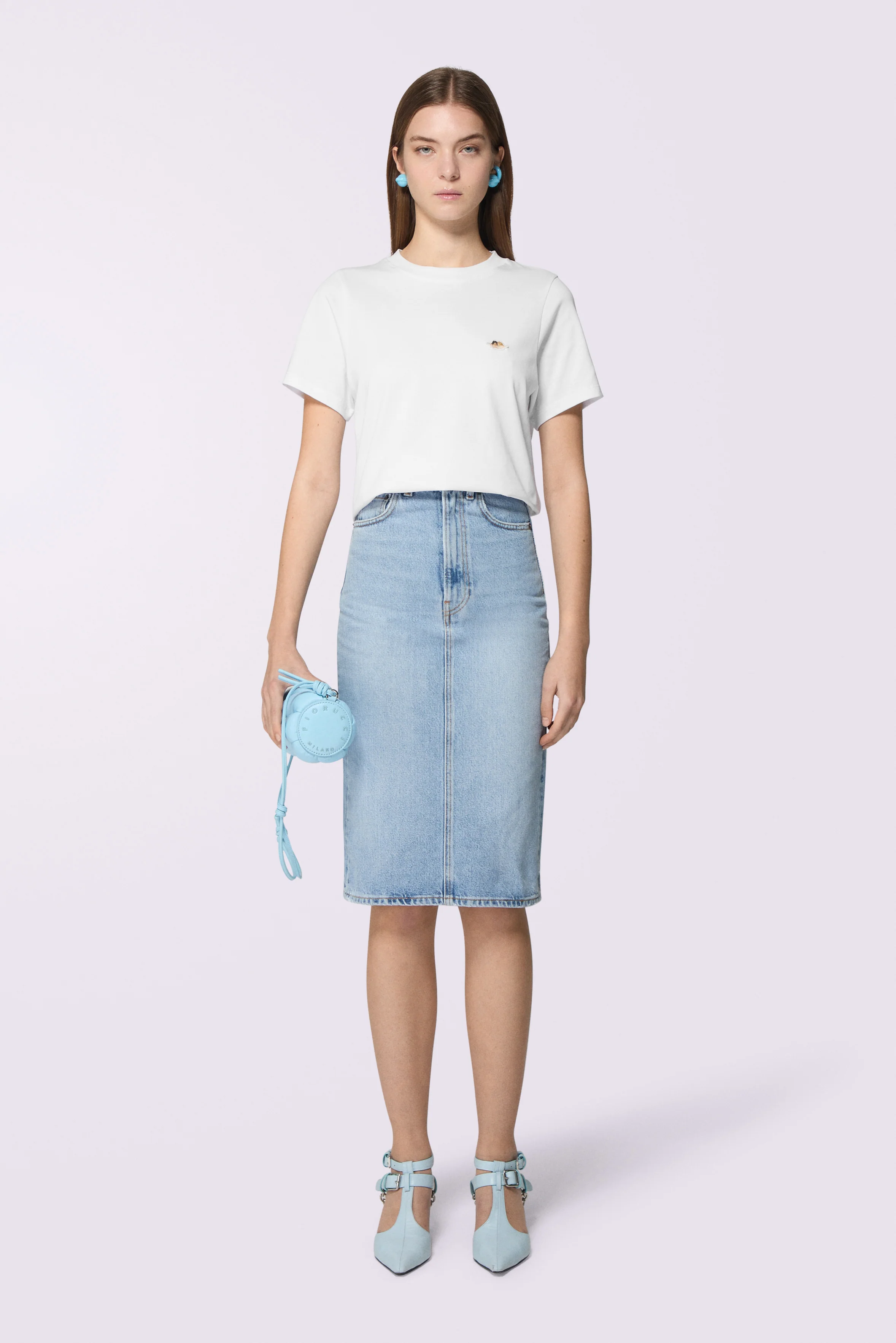 Heart Denim Midi Skirt Light Blue - Image 2