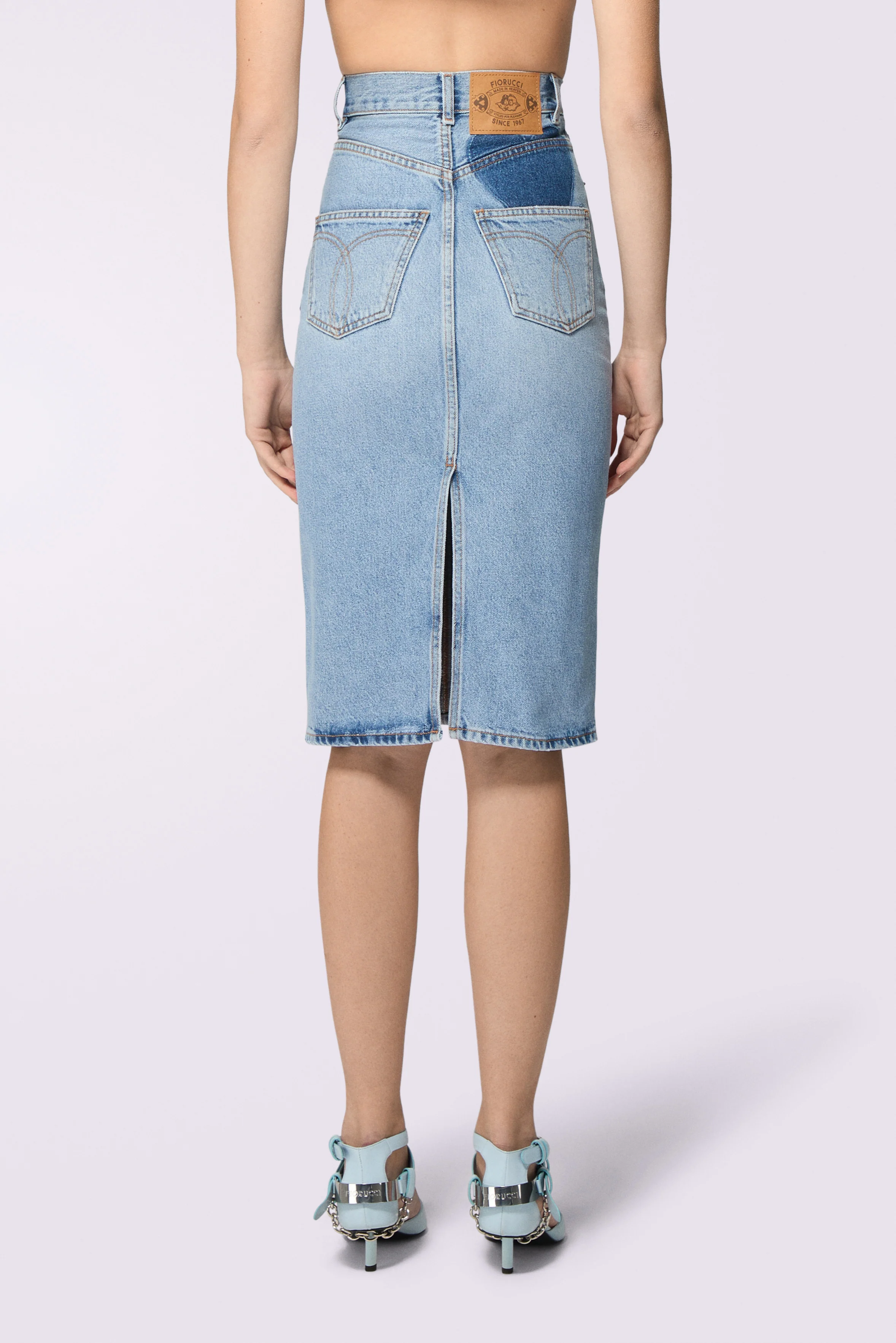 Heart Denim Midi Skirt Light Blue - Image 3
