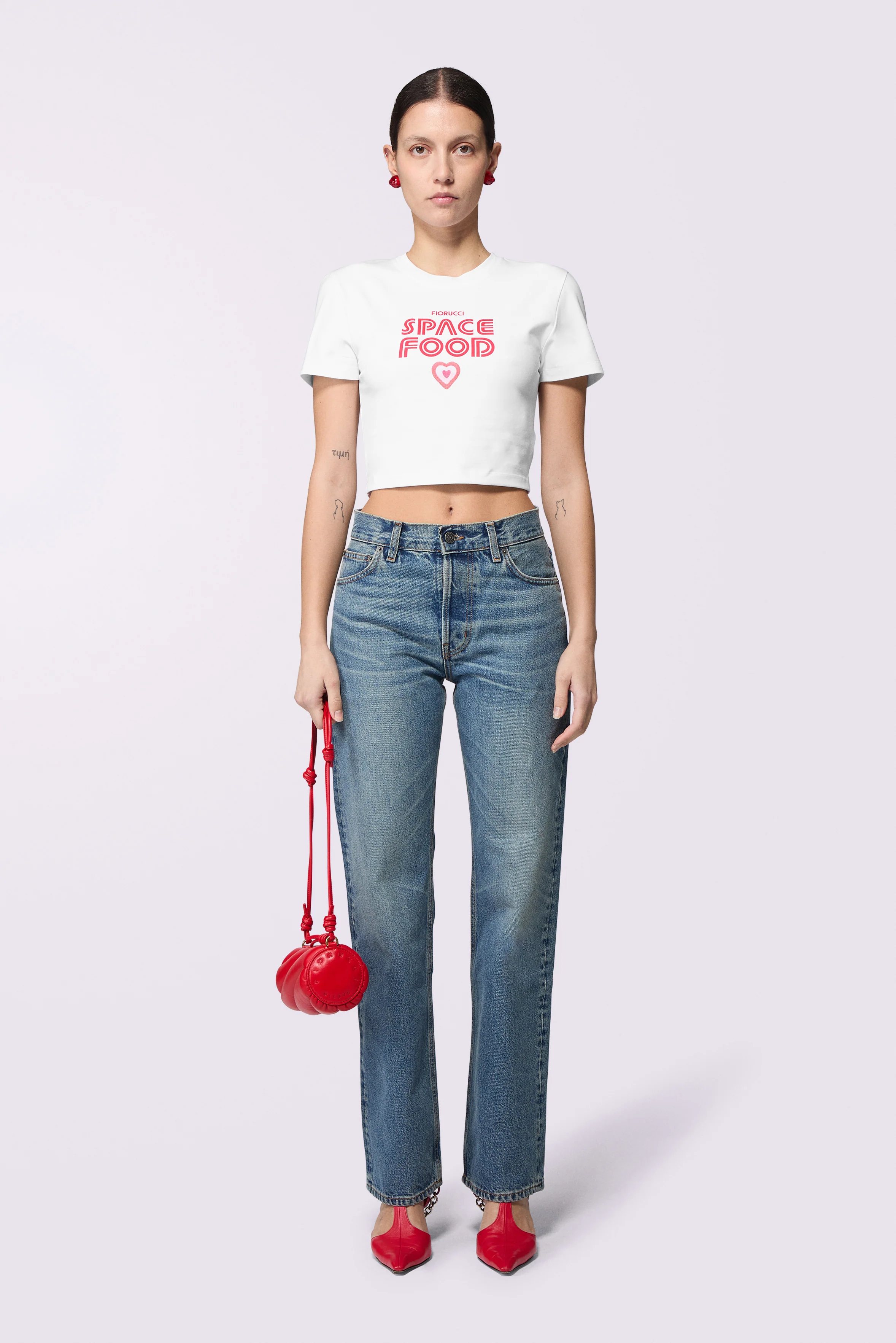 Heart Graphic Straight Fit Jeans Mid Blue - Image 2