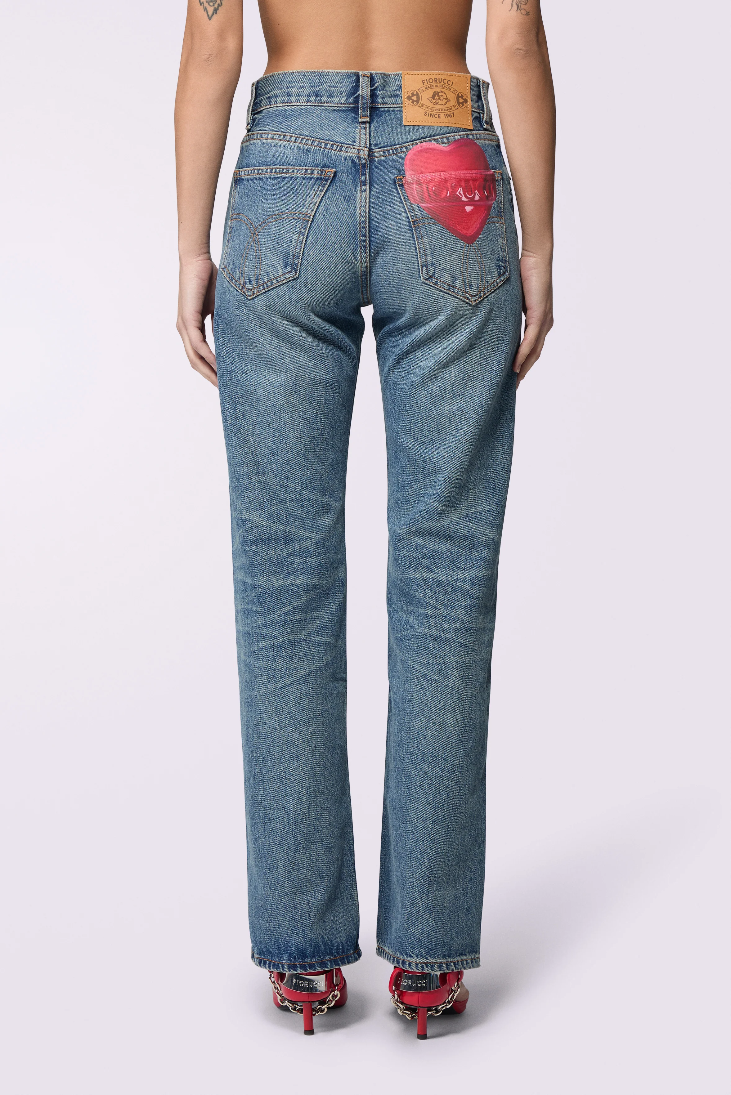 Heart Graphic Straight Fit Jeans Mid Blue - Image 3