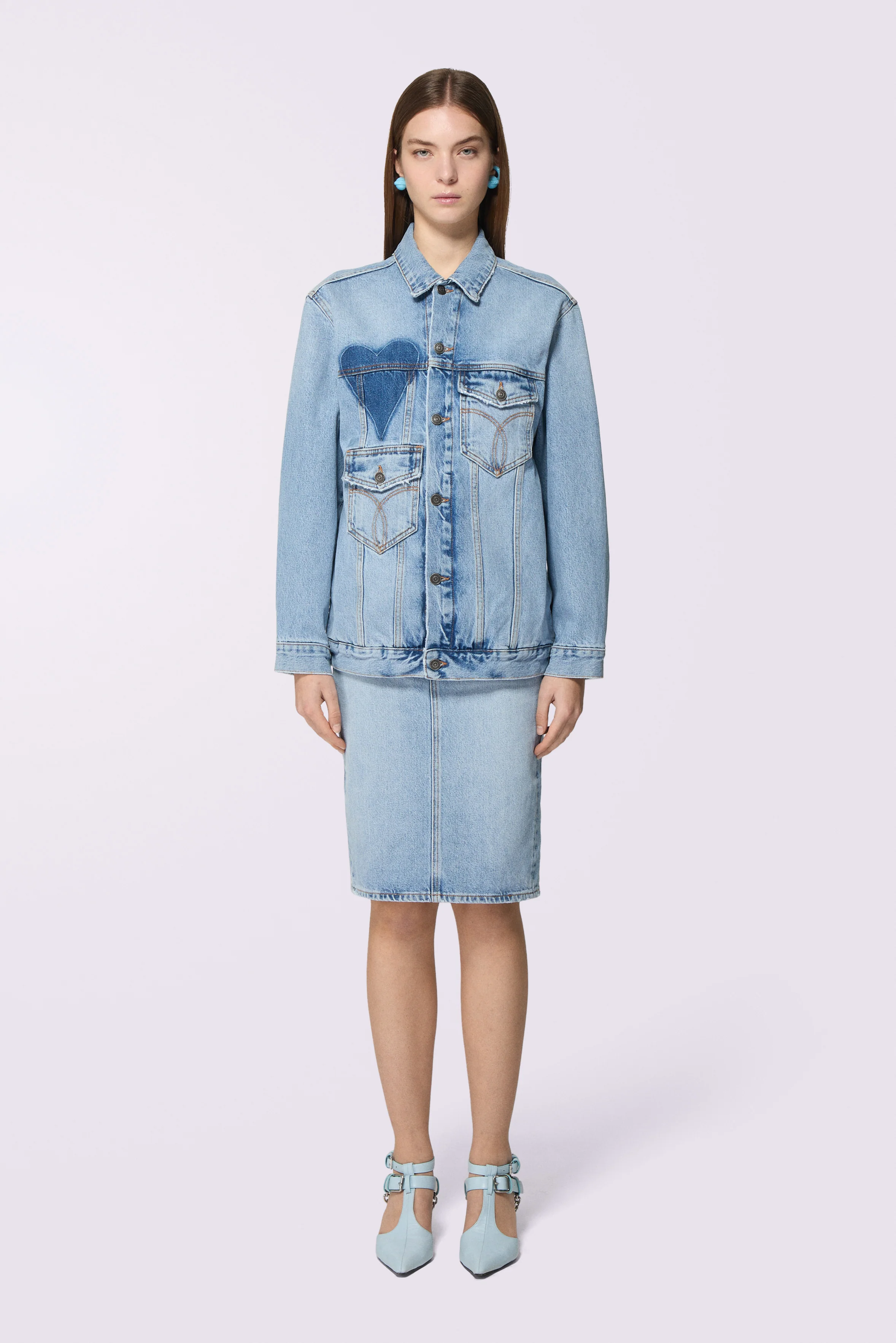 Heart Pocket Denim Jacket Light Blue - Image 2