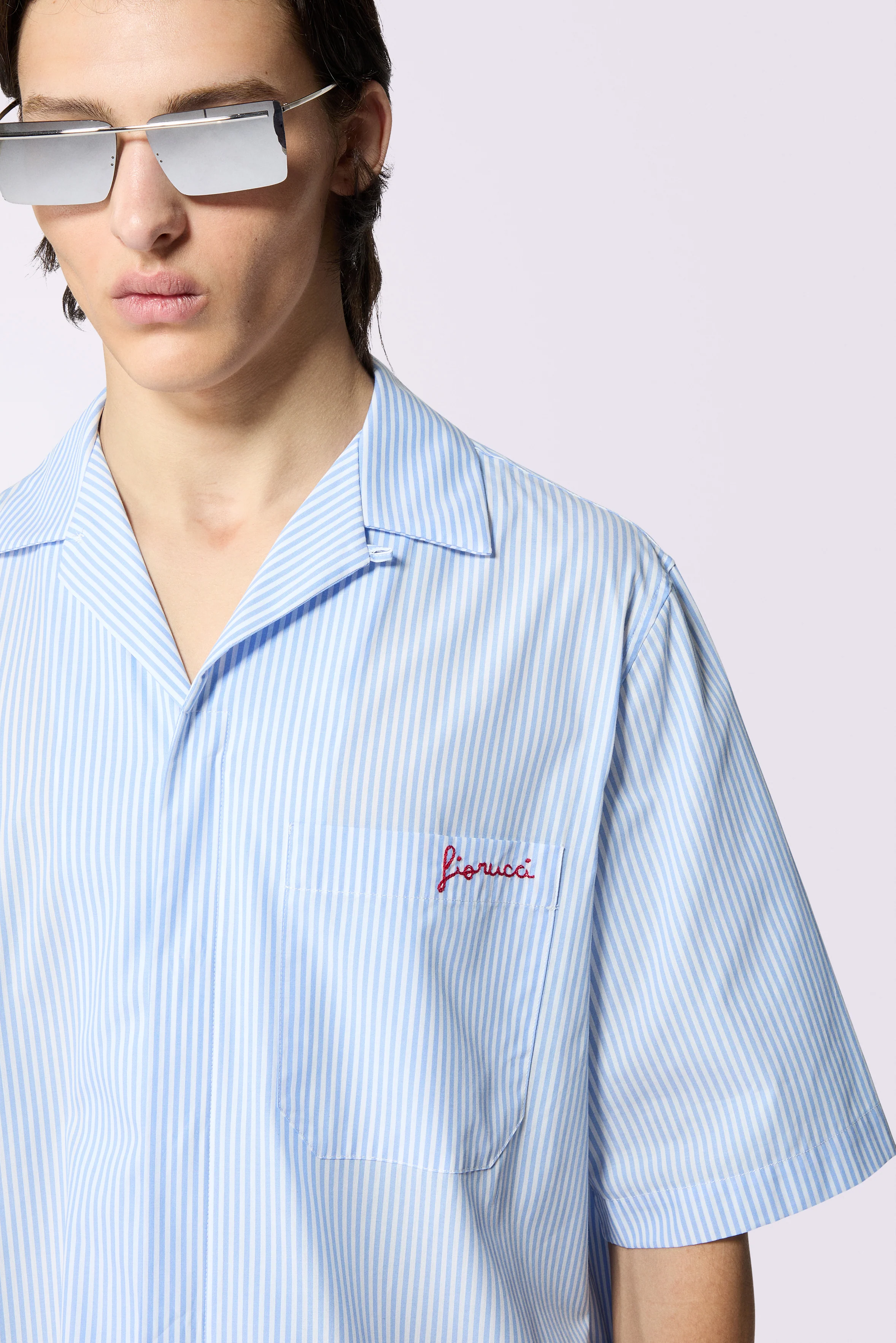 Logo Stripe Bowling Shirt Blue - Image 4