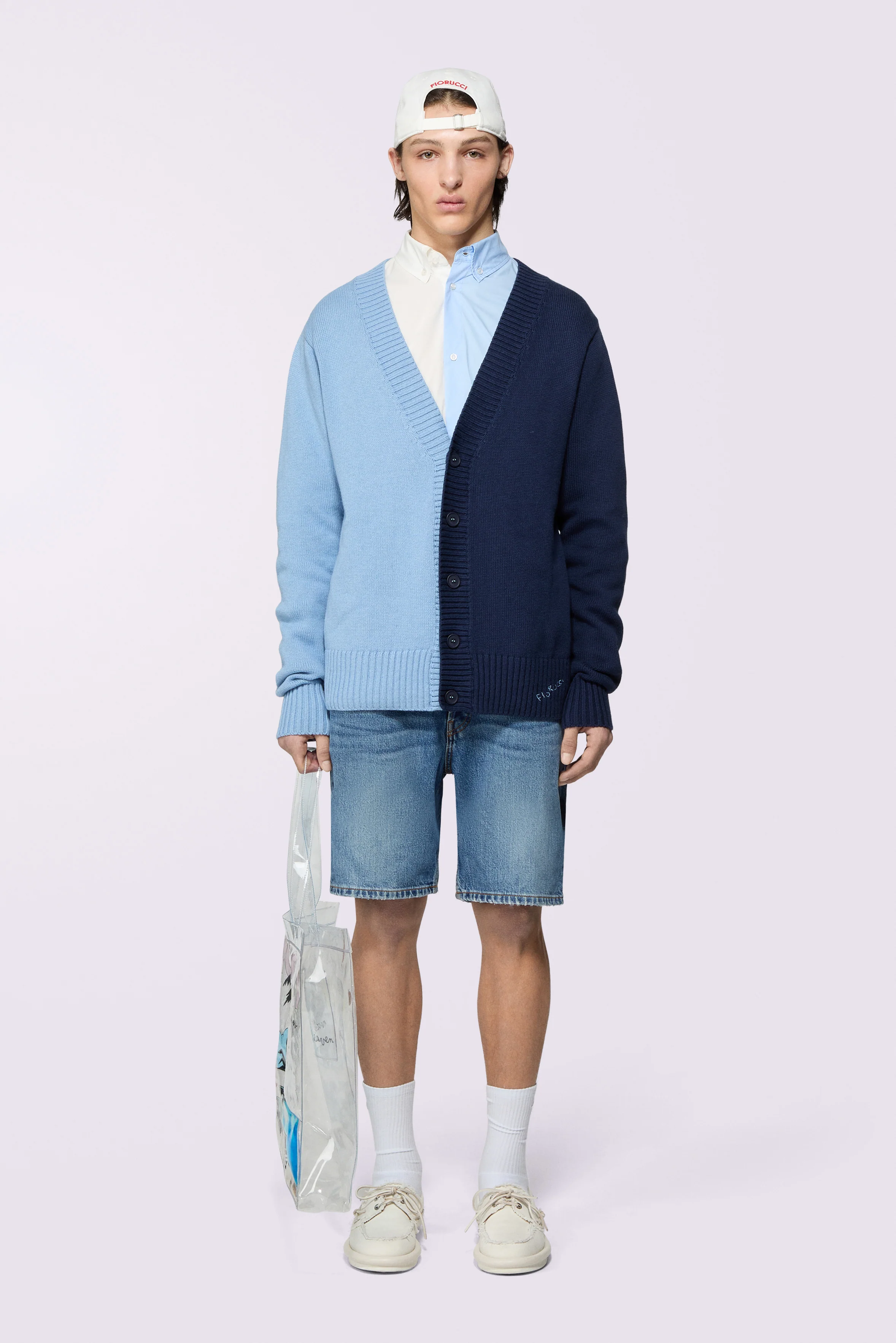 Two Colour Knit Cardigan Blue - Image 2