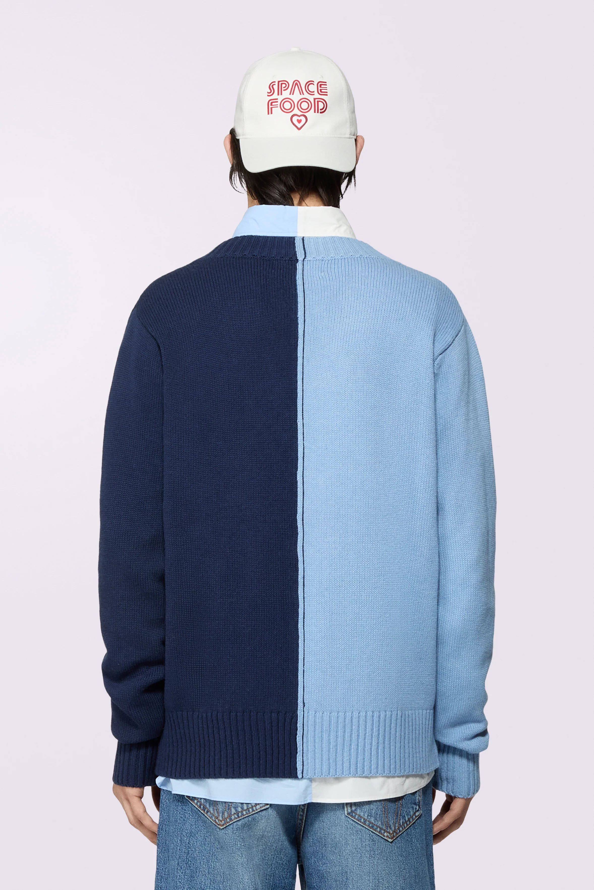 Two Colour Knit Cardigan Blue - Image 3