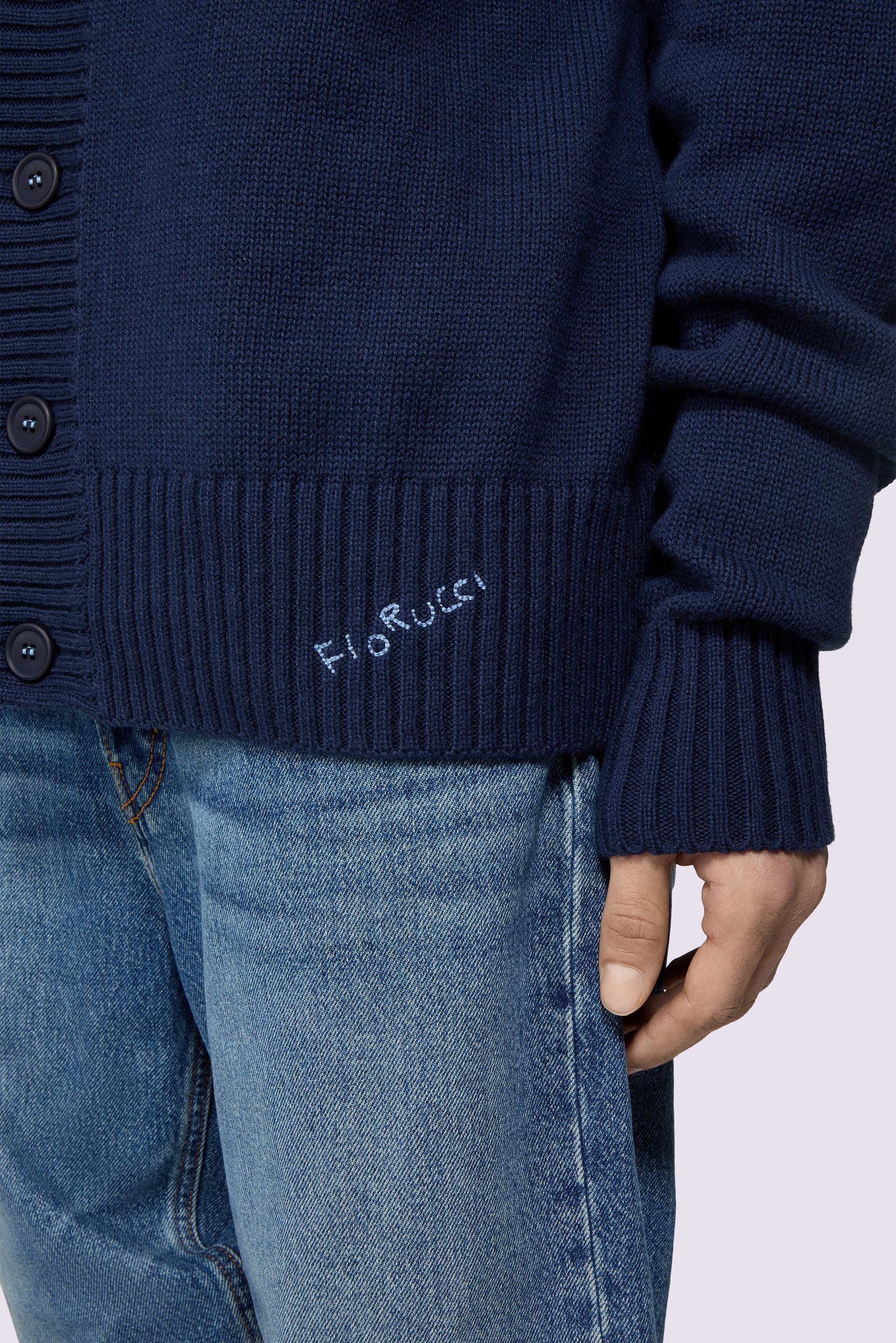 Two Colour Knit Cardigan Blue - Image 4