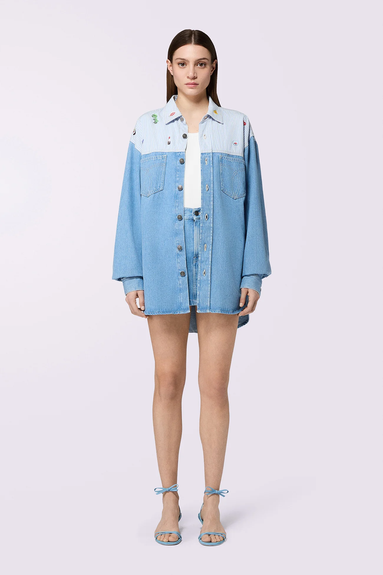 Charm Print Denim Mini Skirt Baby Blue - Image 2