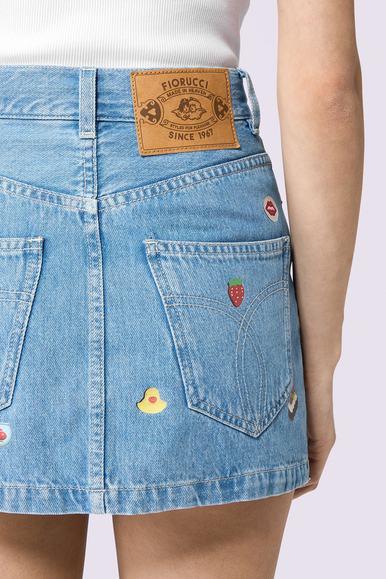 Charm Print Denim Mini Skirt Baby Blue - Image 4