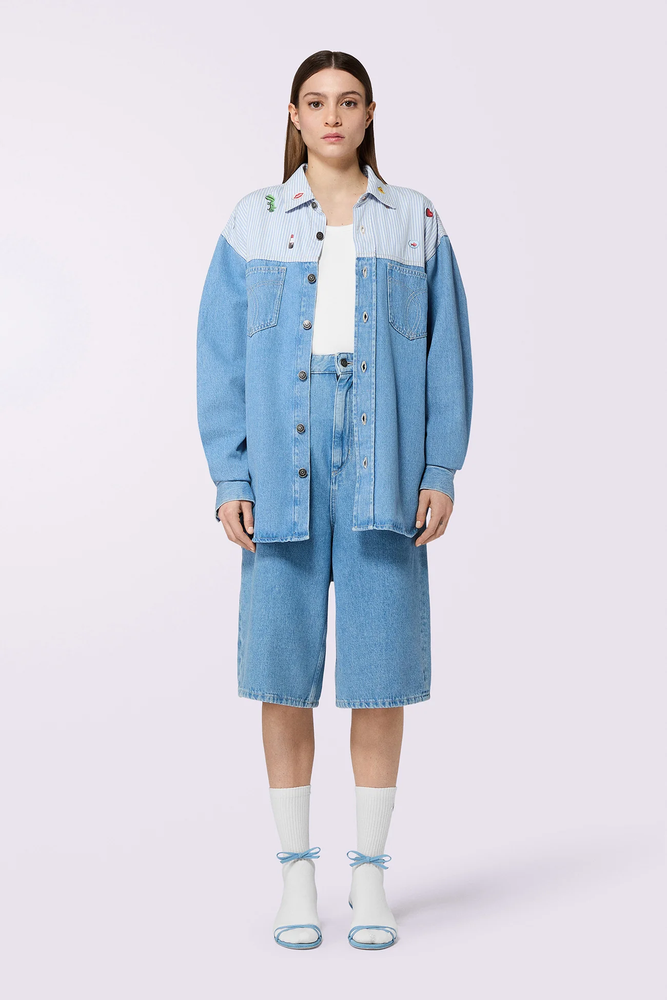 Charm Print Denim Shirt Baby Blue - Image 2
