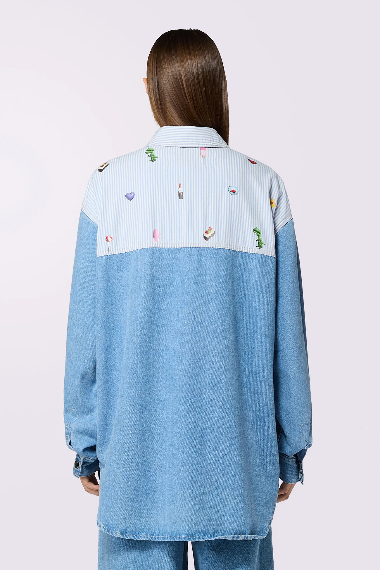 Charm Print Denim Shirt Baby Blue - Image 3